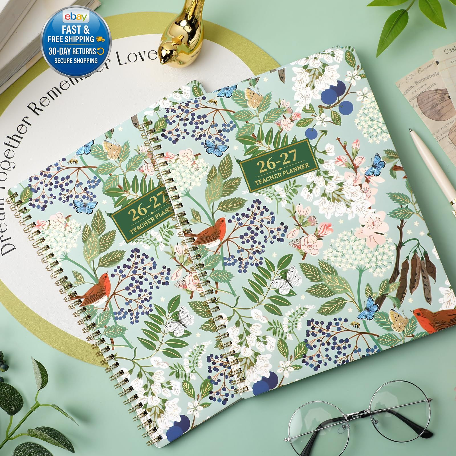 Teacher Planner 2026-2027 – Lesson 9″x11″, Green & Floral