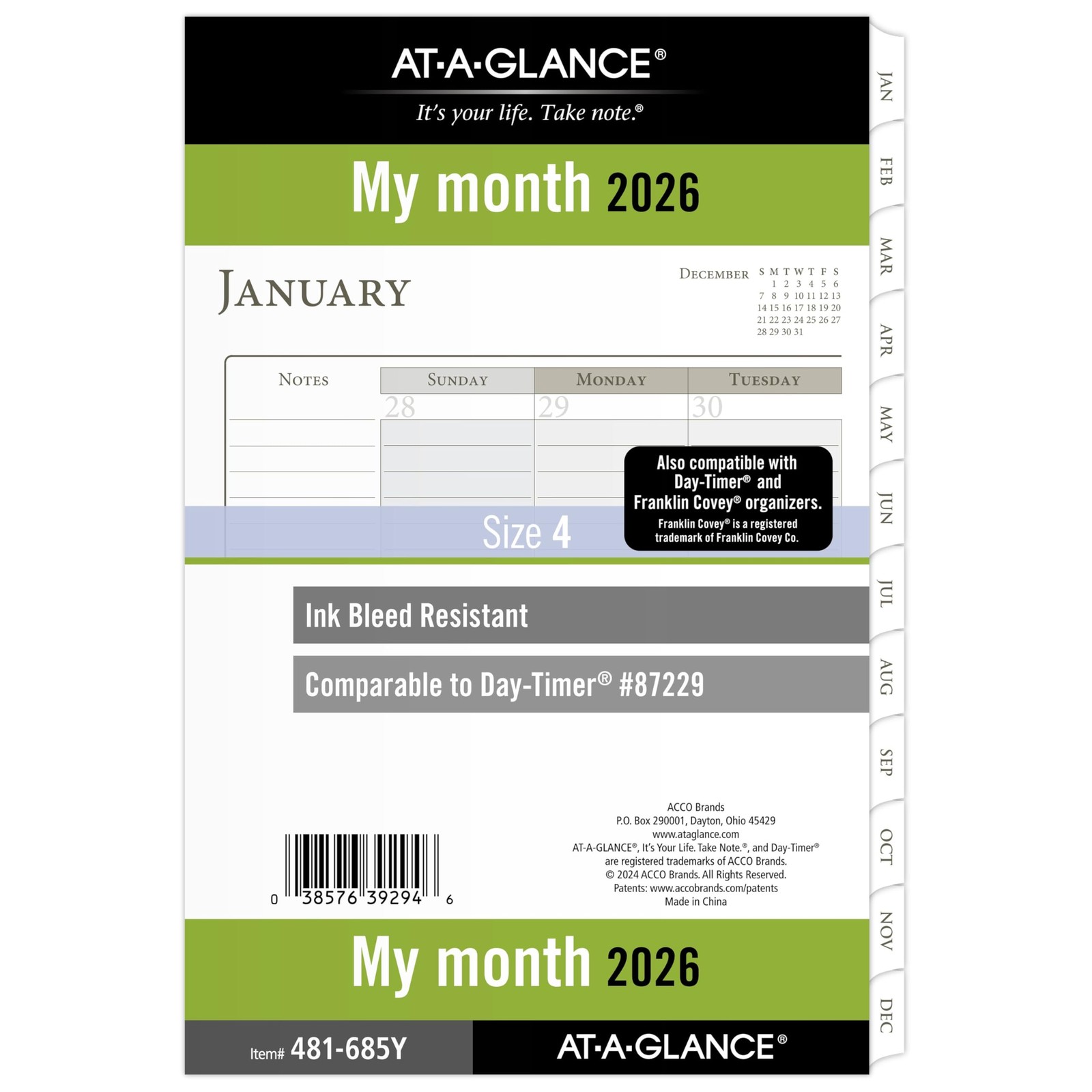 AT-A-GLANCE 2026 Planner Refill, Monthly, 5-1/2″ x 8-1/2″, Size 4 Desk, White