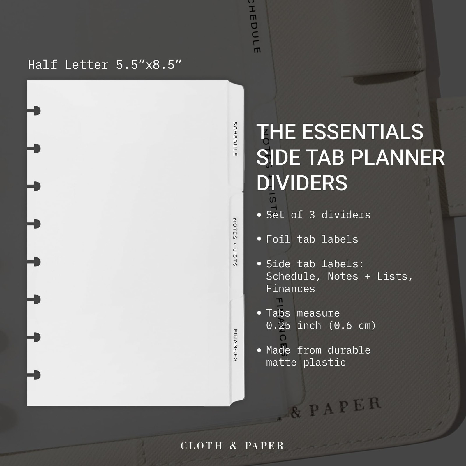Cloth & Paper The Essentials Side Tab Planner Dividers | Half Letter Size 5.5…