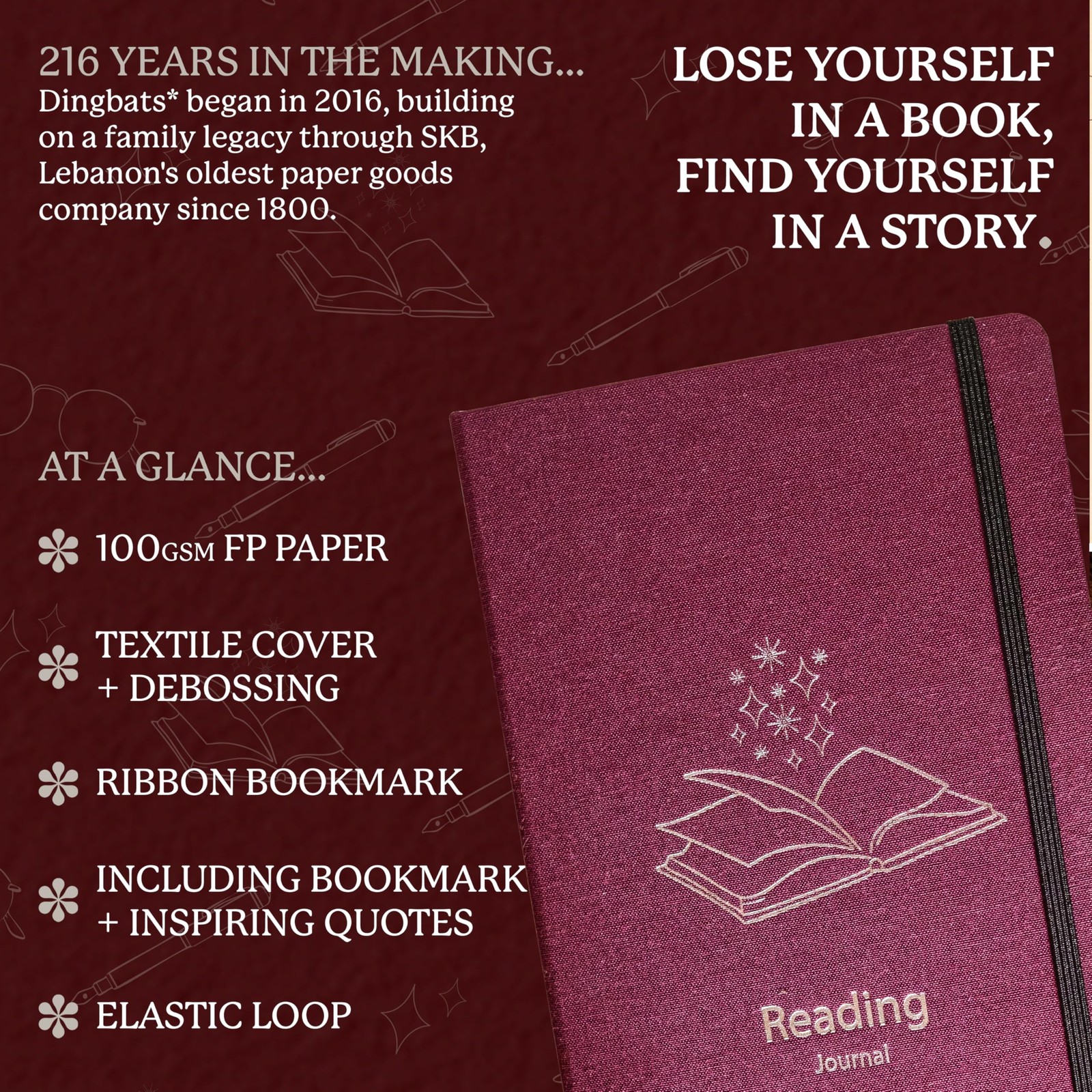 Dingbats* Reading Journal for Book Lovers – Thick Paper Wine Purple