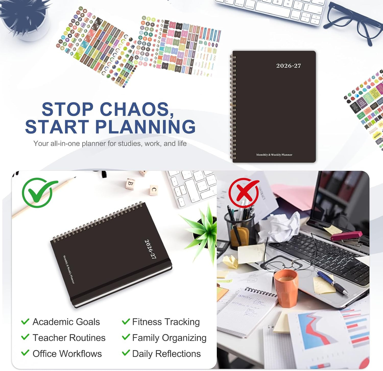 Planner 2026-2027, Weekly and Monthly Academic Year Calendar Planner, July 2026