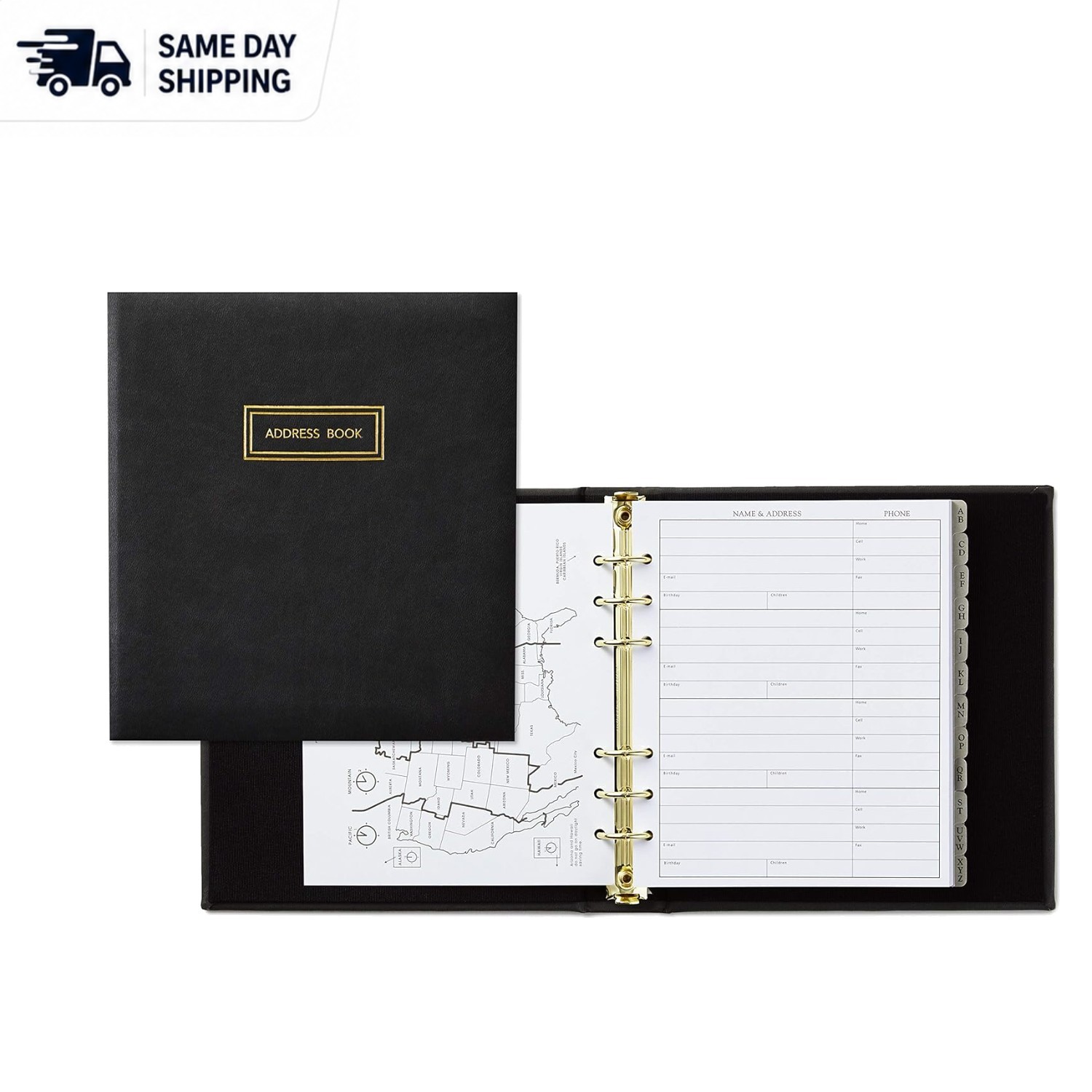 Stylish Refillable Address Organizer with Gold Stamped Cover, 7.25 x 7.75 in