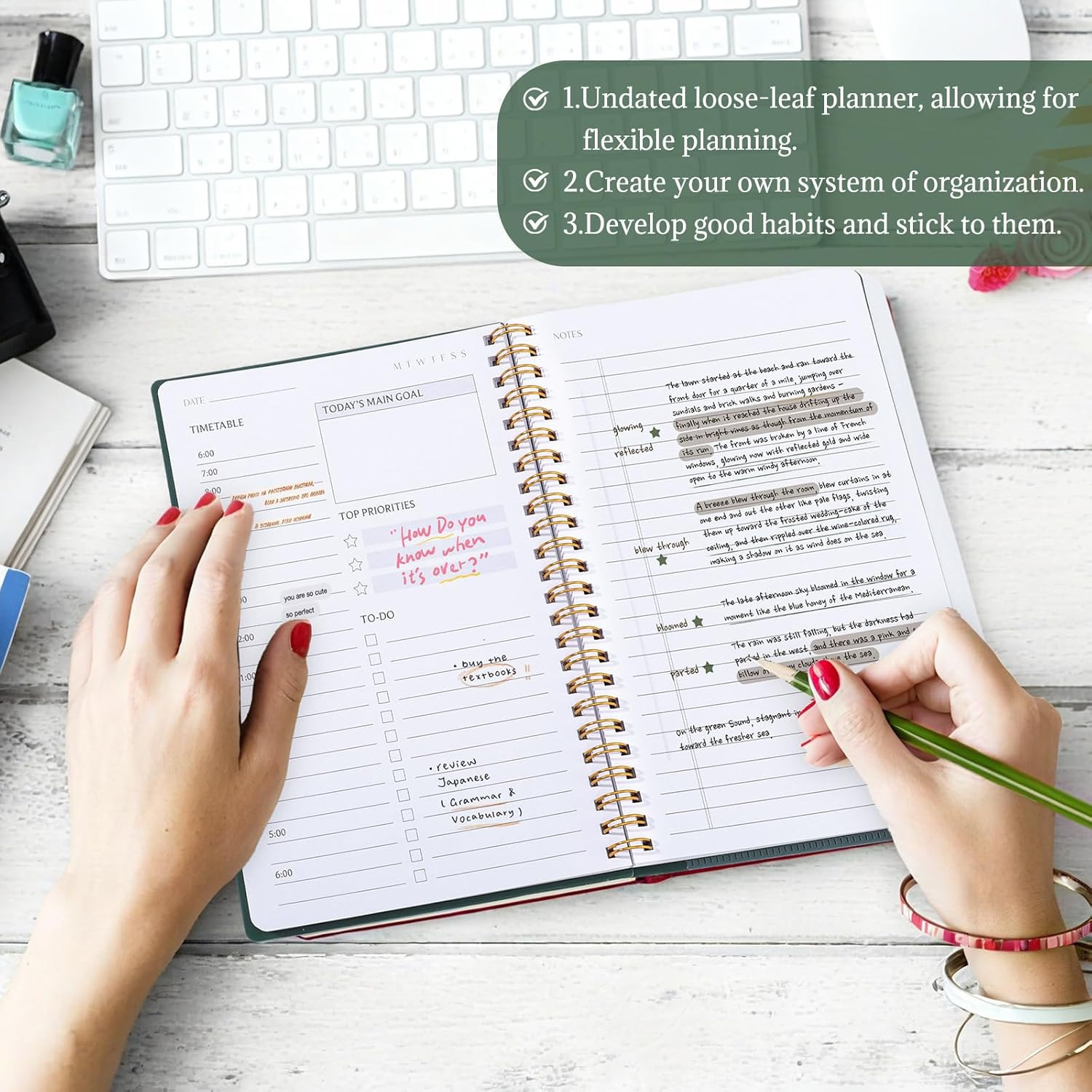 Undated Daily Planner with Hourly Schedule, 5.71″ X 8.35″ Daily to DO