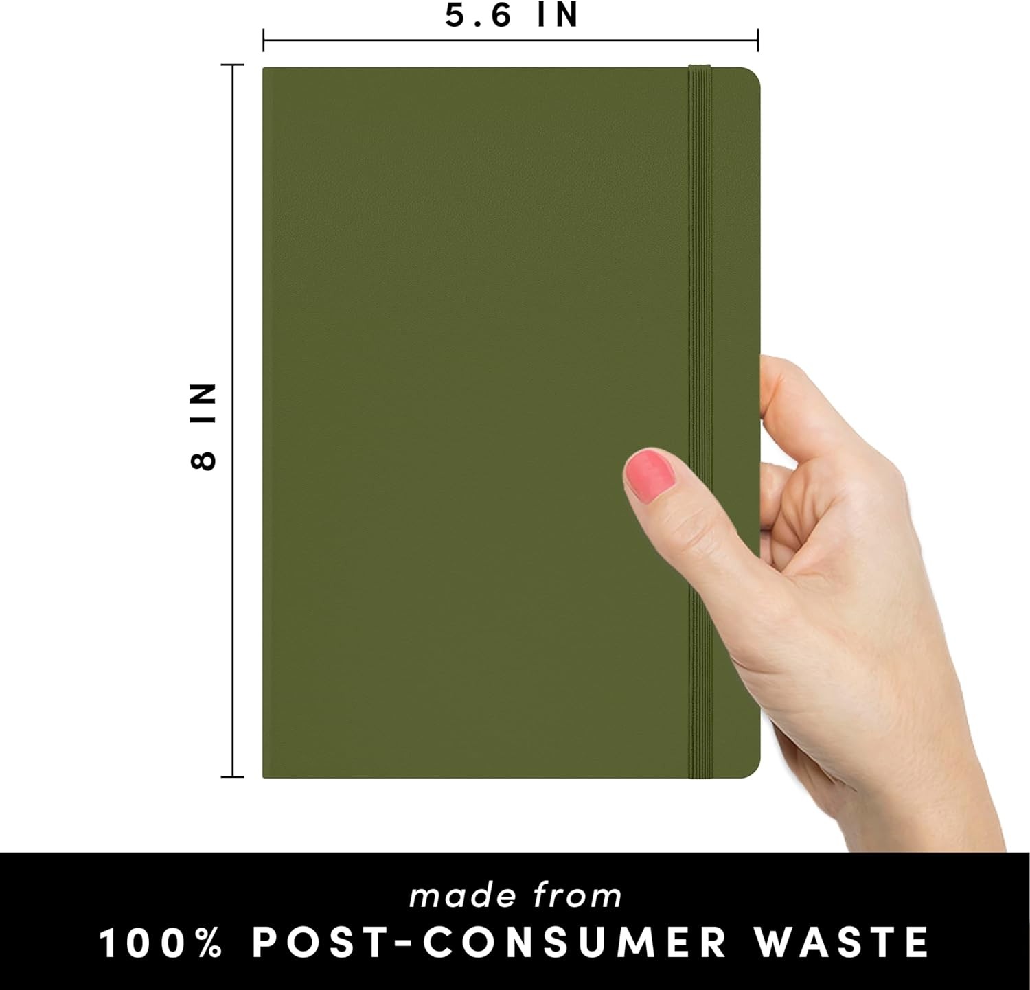 PAPERAGE Recycled Lined Journal Notebook, (Olive), 160 Pages, Medium 5.6 in x 8