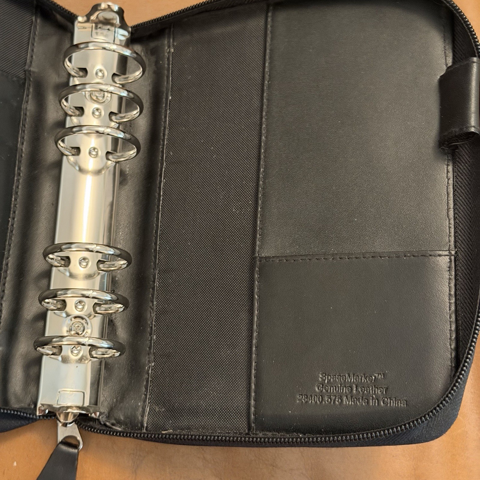 Franklin Covey Spacemaker Compact Size Binder Planner 6 Ring Zip Black Leather