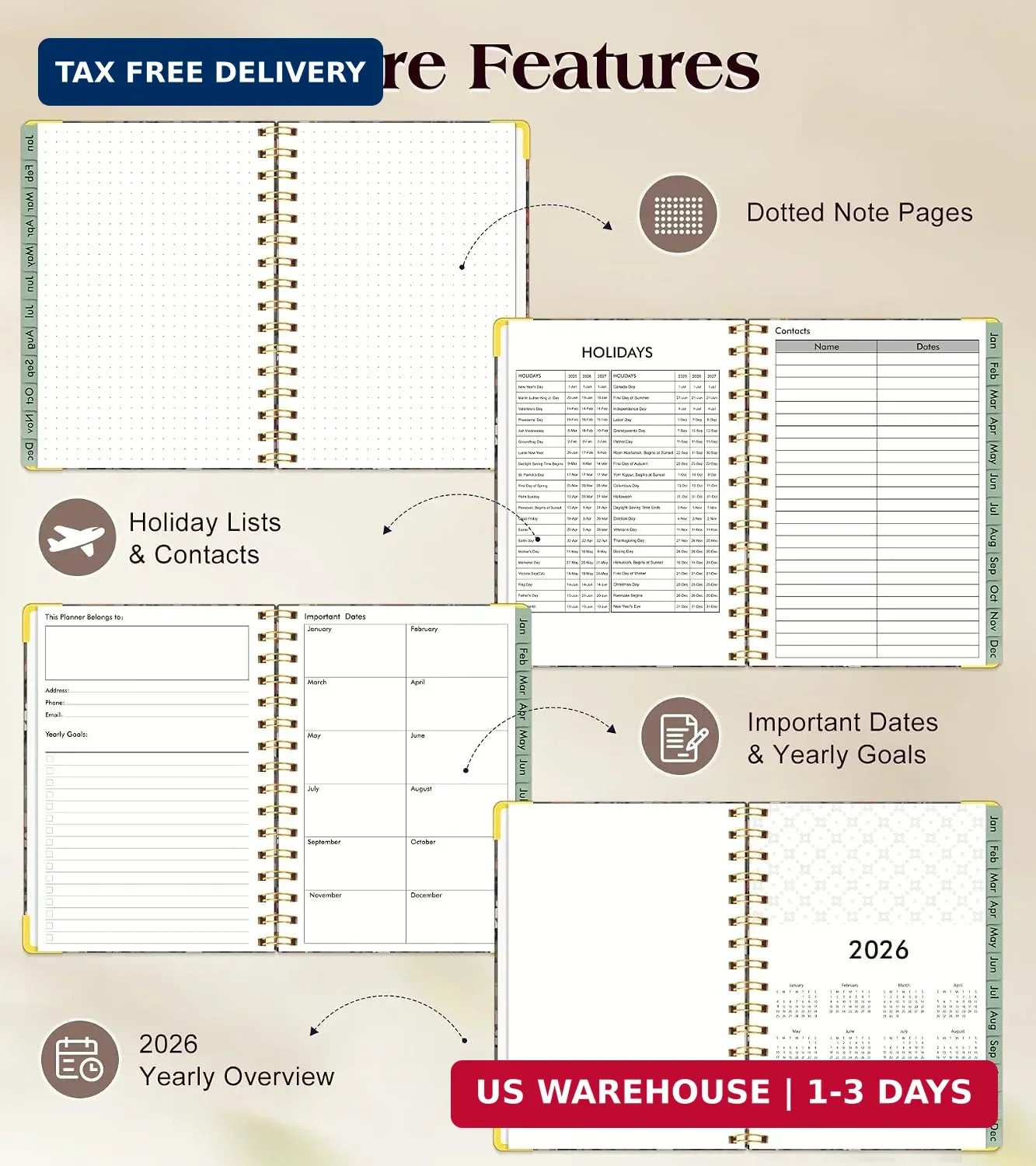 2026 Planner, Hardcover Weekly and Monthly Planner for Women, January 2026 – Dec