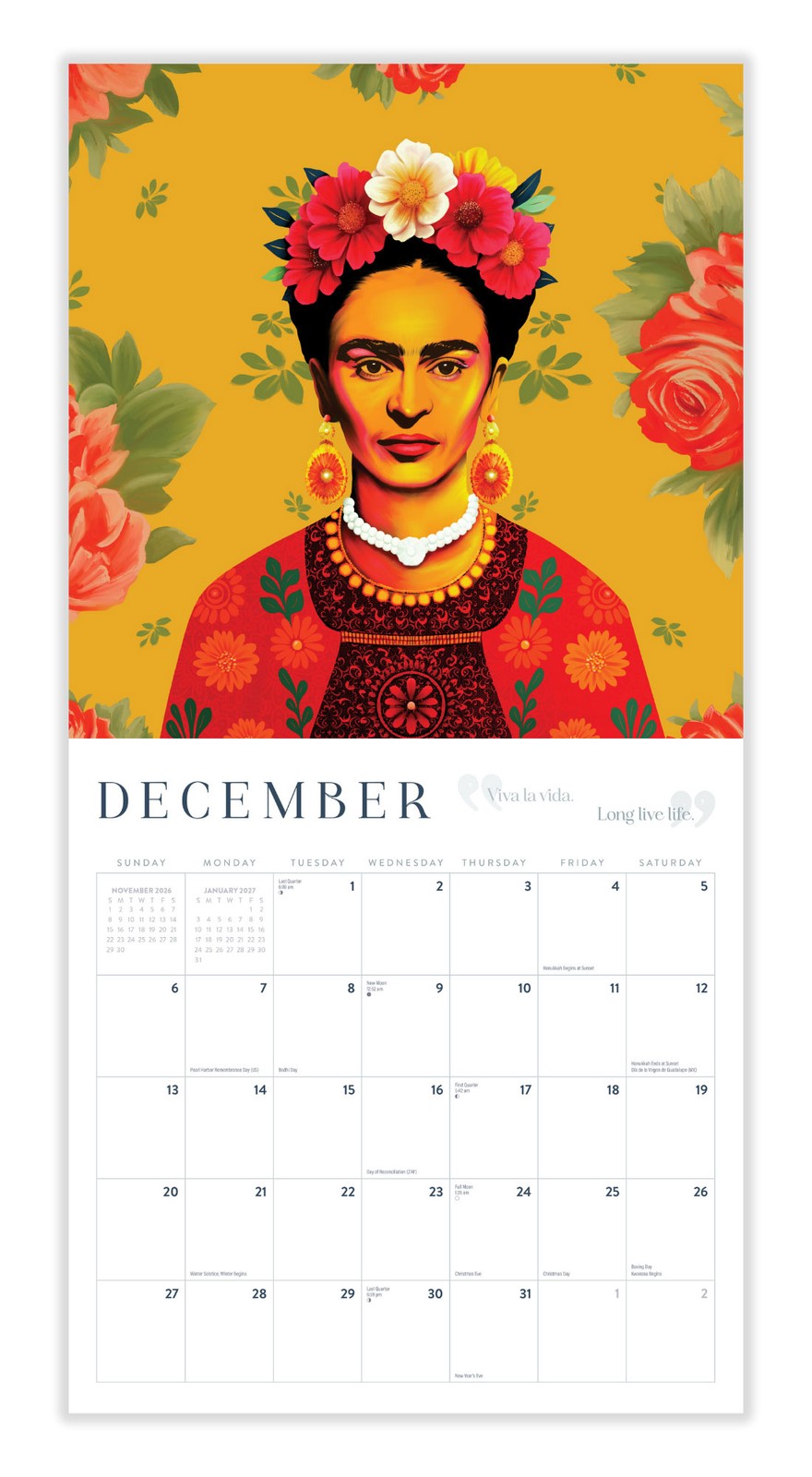 Frida Kahlo Calendar 2026 | 12″ x 24″ 12 Month Calendar | Marble City Press