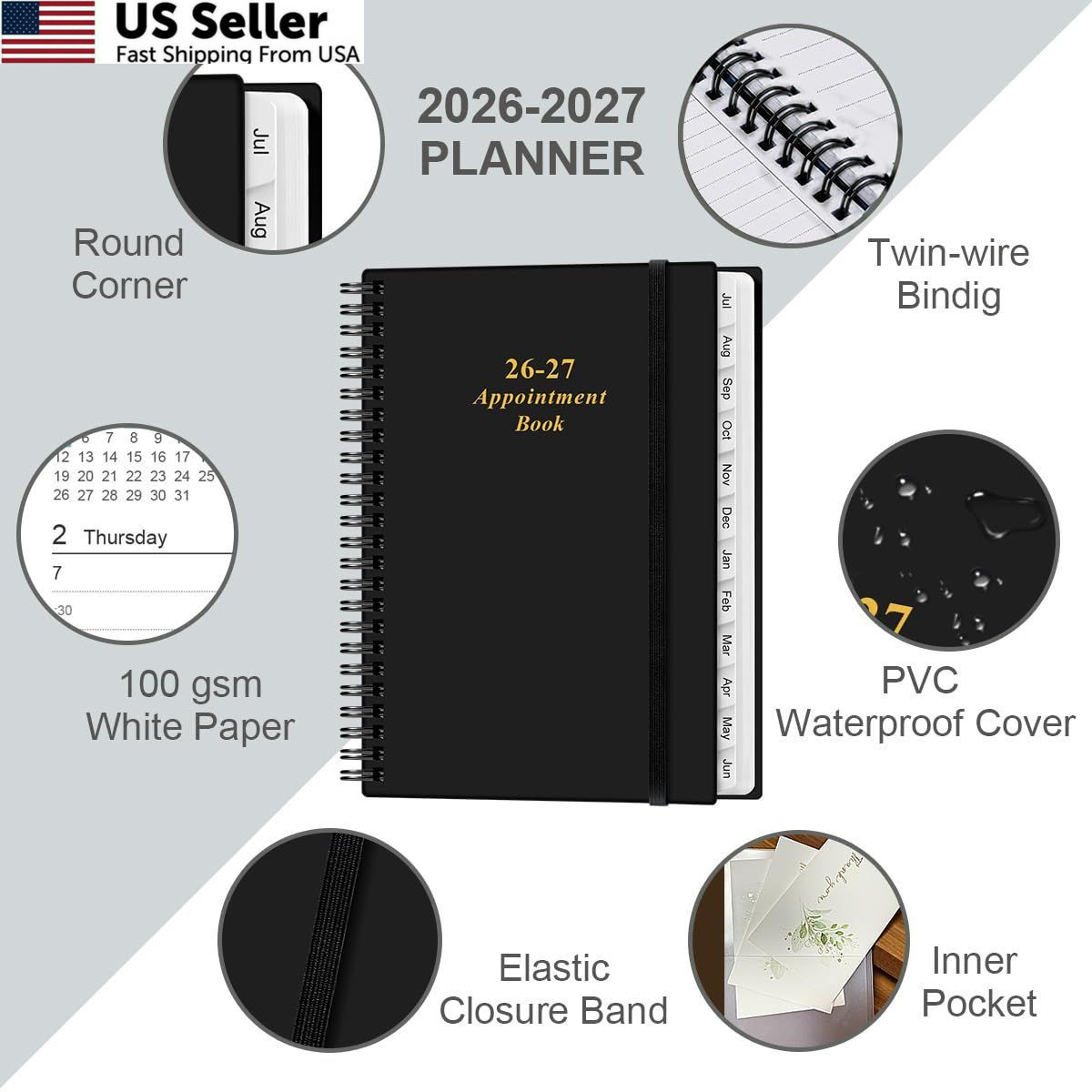 2026-2027 Appointment Book & Planner – Daily 6.4″ x 8.5″, Black-B