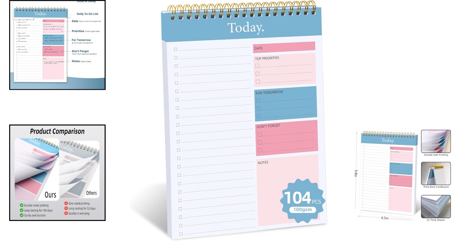 Compact 6.5″ x 9.8″ Spiral To Do List Notepad – Boost Productivity