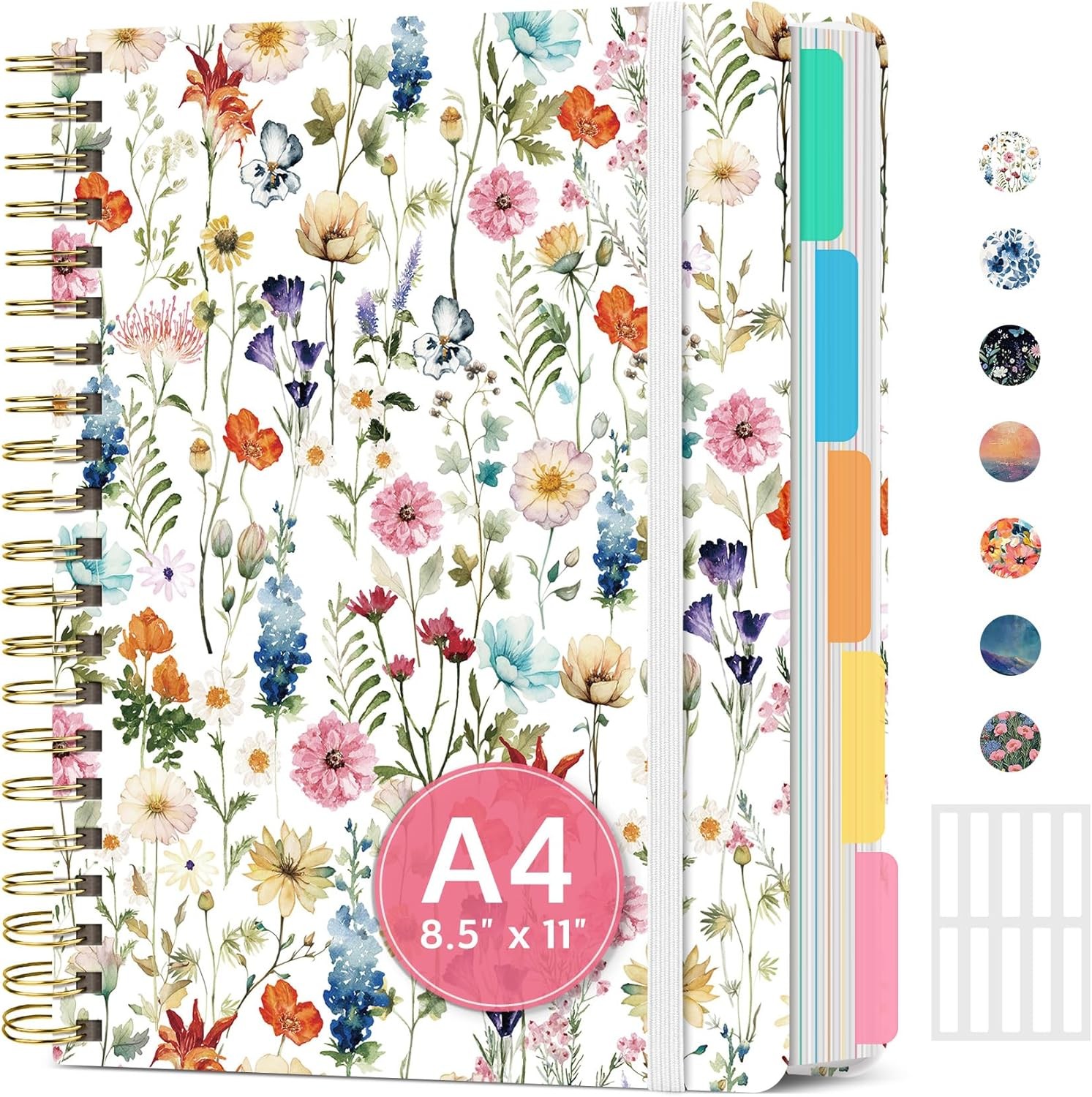 Large 8.5×11 5 Subject Spiral Notebook, College Ruled 280 Pages, Pretty