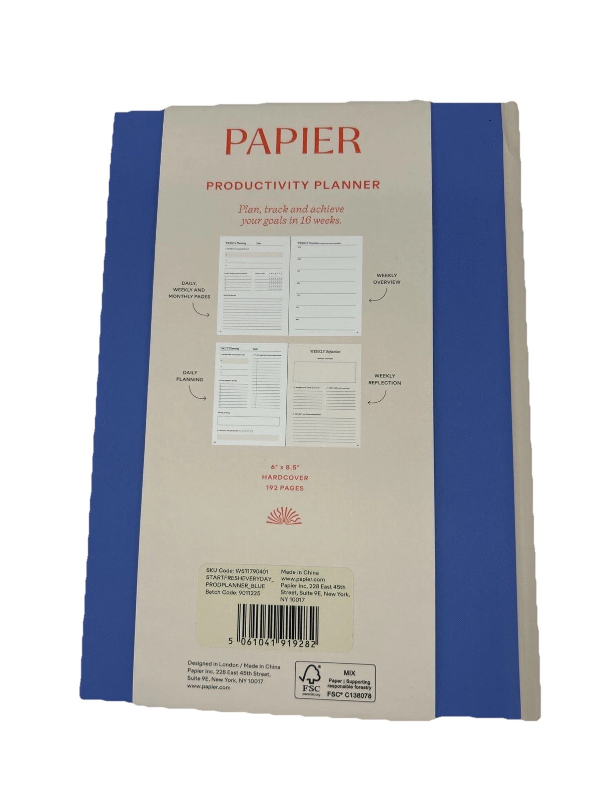 Papier Productivity Planner Start Fresh Every Day Blue Hardcover 16 Week Undated