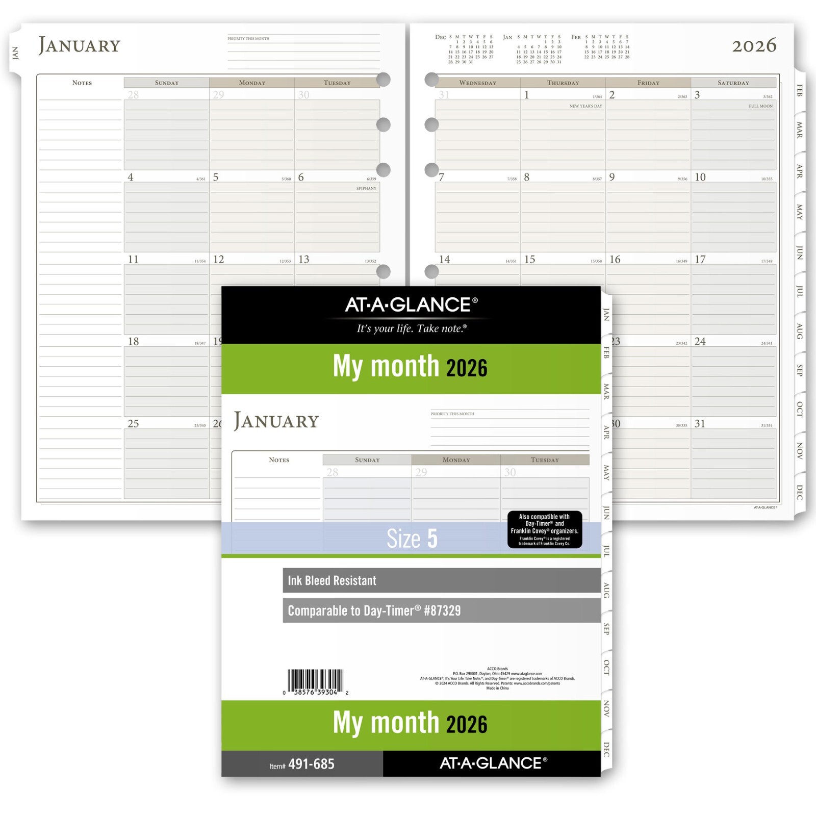 2026 At-A-Glance 491-685 Monthly Planner Refill, Size 5, 8-1/2 x 11″
