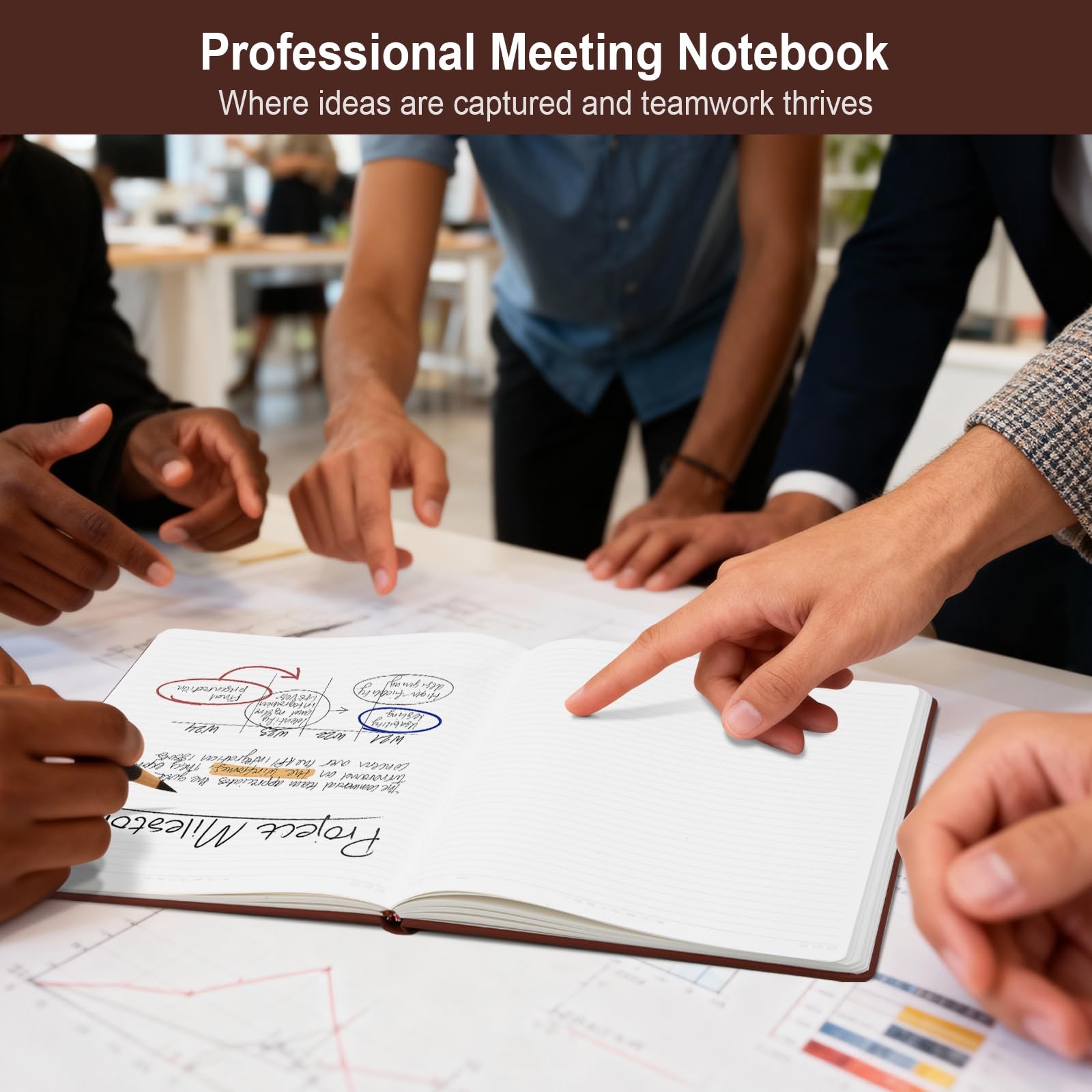 ViVin A4 College Ruled Notebook for Work, 8.5″ x 11″ Leather A4, Black
