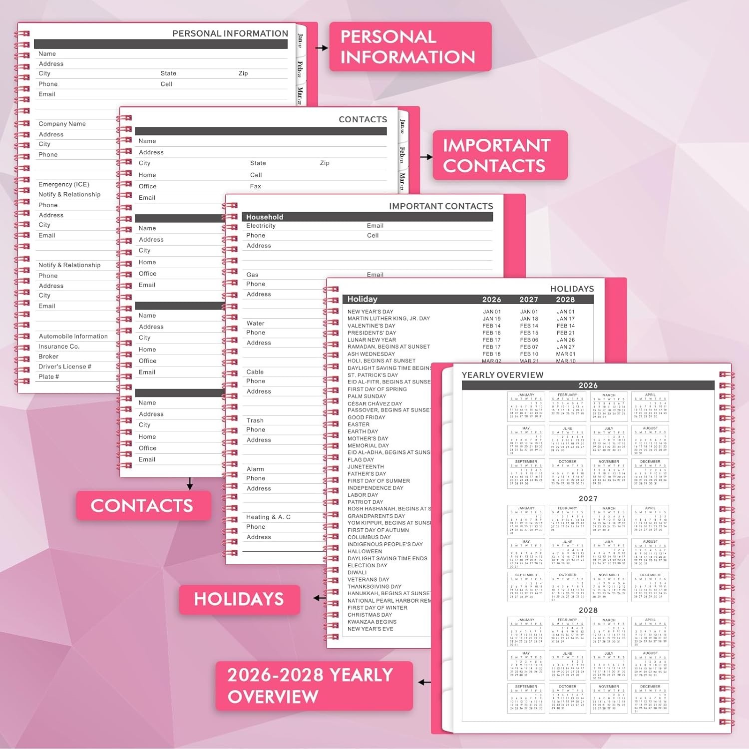 Luxurious 18- 2026-2027 Planner, 9″ x 11″, Twin-Wire Binding & Pockets
