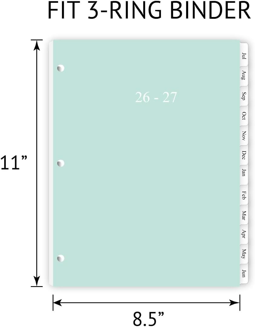 2026-2027 Weekly Planner Refills with Monthly Tabs for 3-Ring Binders – 8.5×11