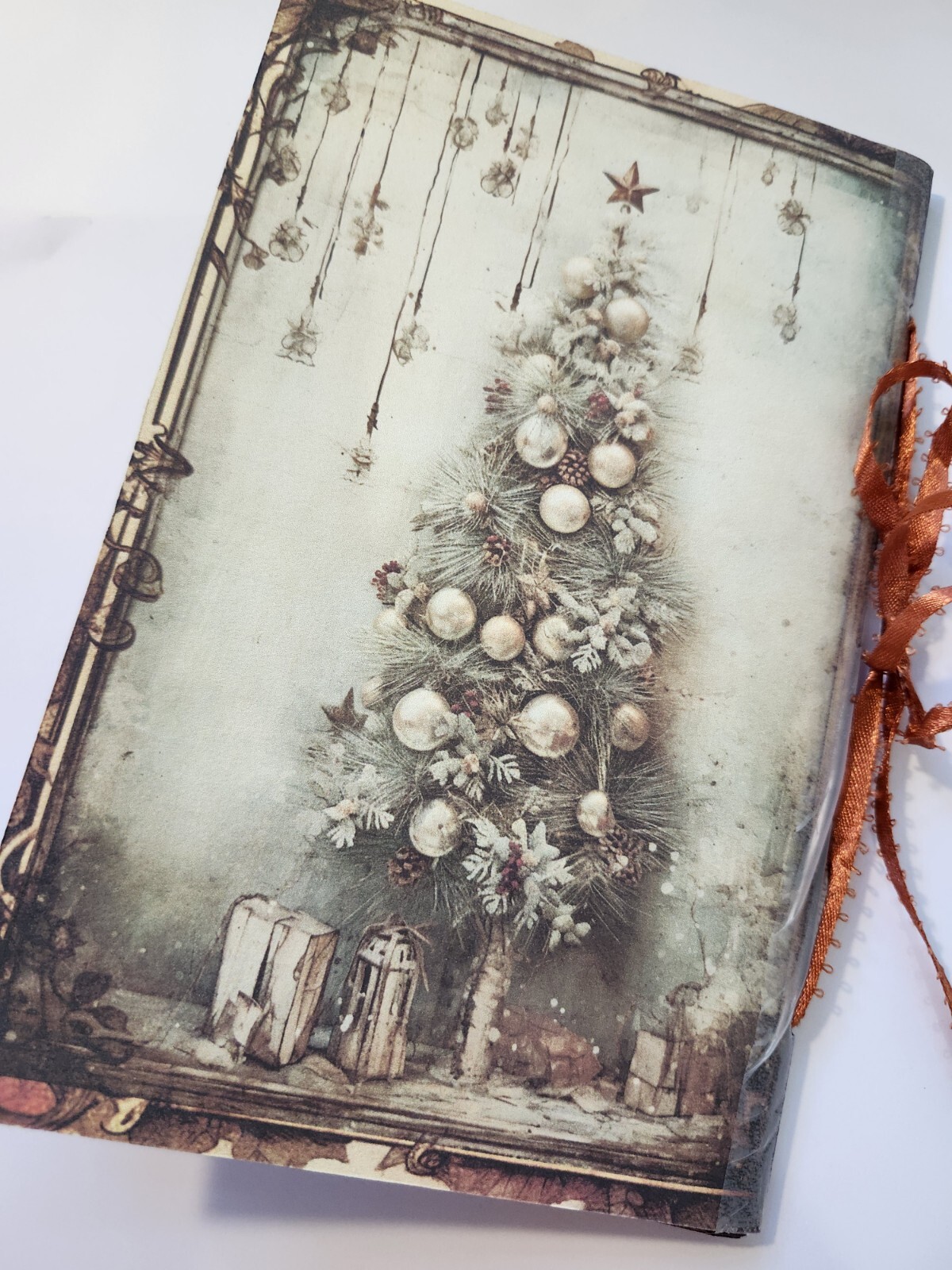 Junk Journal Blank BOOKLET “VICTORIAN WINTER” HANDMADE Christmas, LG 8.5″x5.5