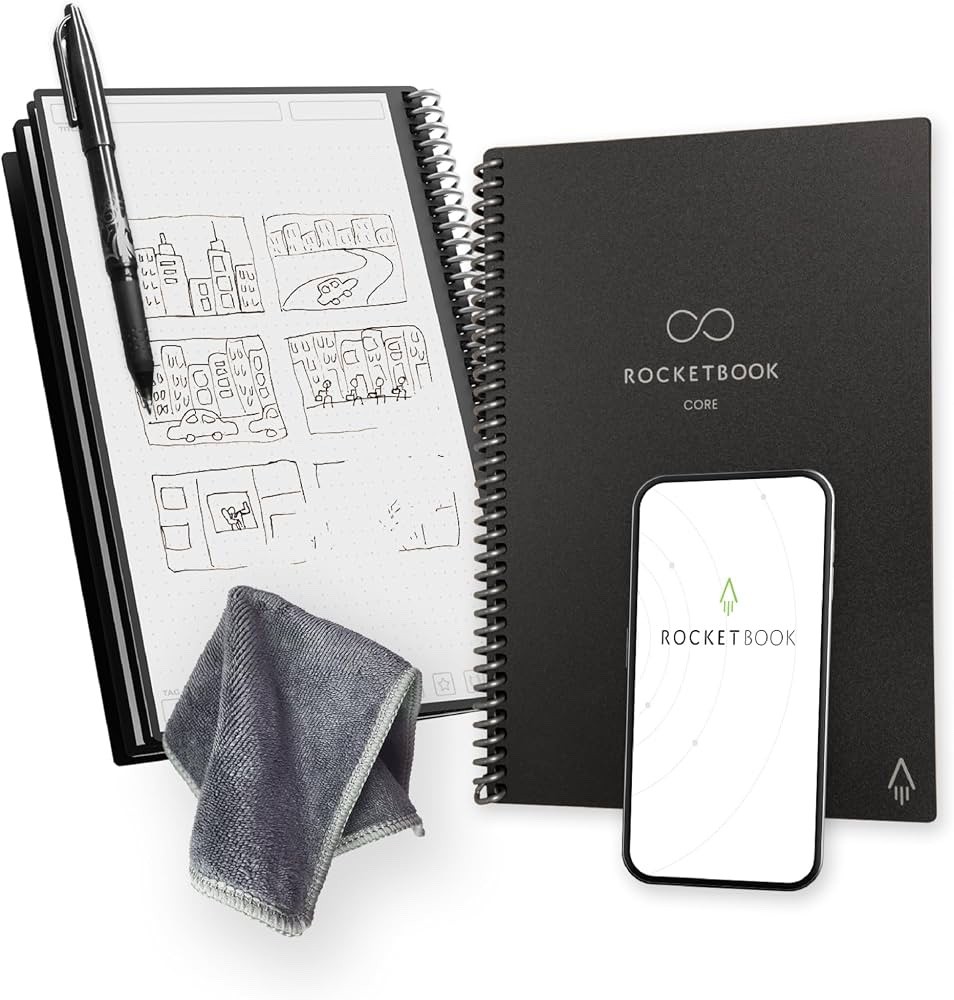 Rocketbook Core Smart Spiral Notebook, Dot-Grid & Lined Pages, 32 Pages, 8.5 x