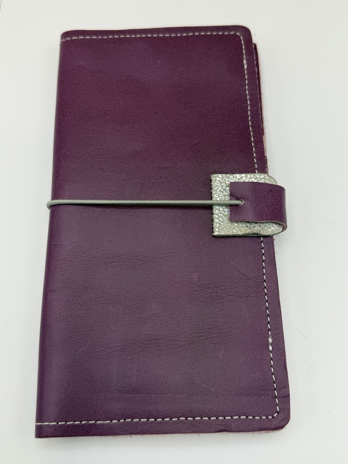 Handcrafted Personal Wide Traveler’s Notebook Purple Leather Silver Folio Cover
