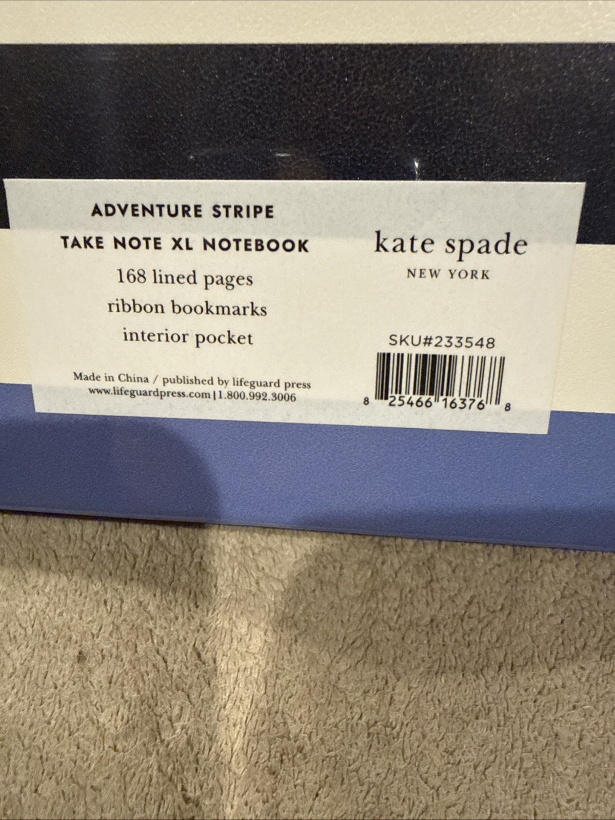 Kate Spade ADVENTURE STRIPE TAKE NOTE XL NOTEBOOK 168 Lined Pages/Ribbon/Pocket