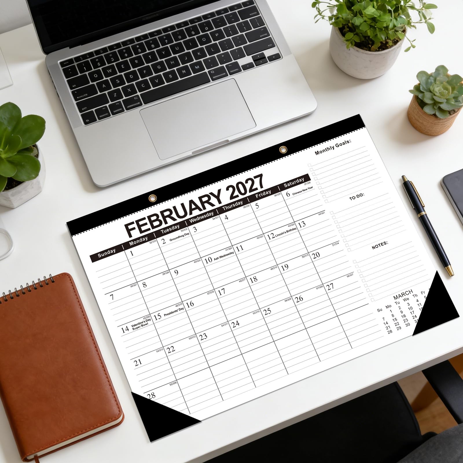 ZTX Desk Calendar 2026-2027 Wall 17″x12″Jul.2026-Dec.2027, Black