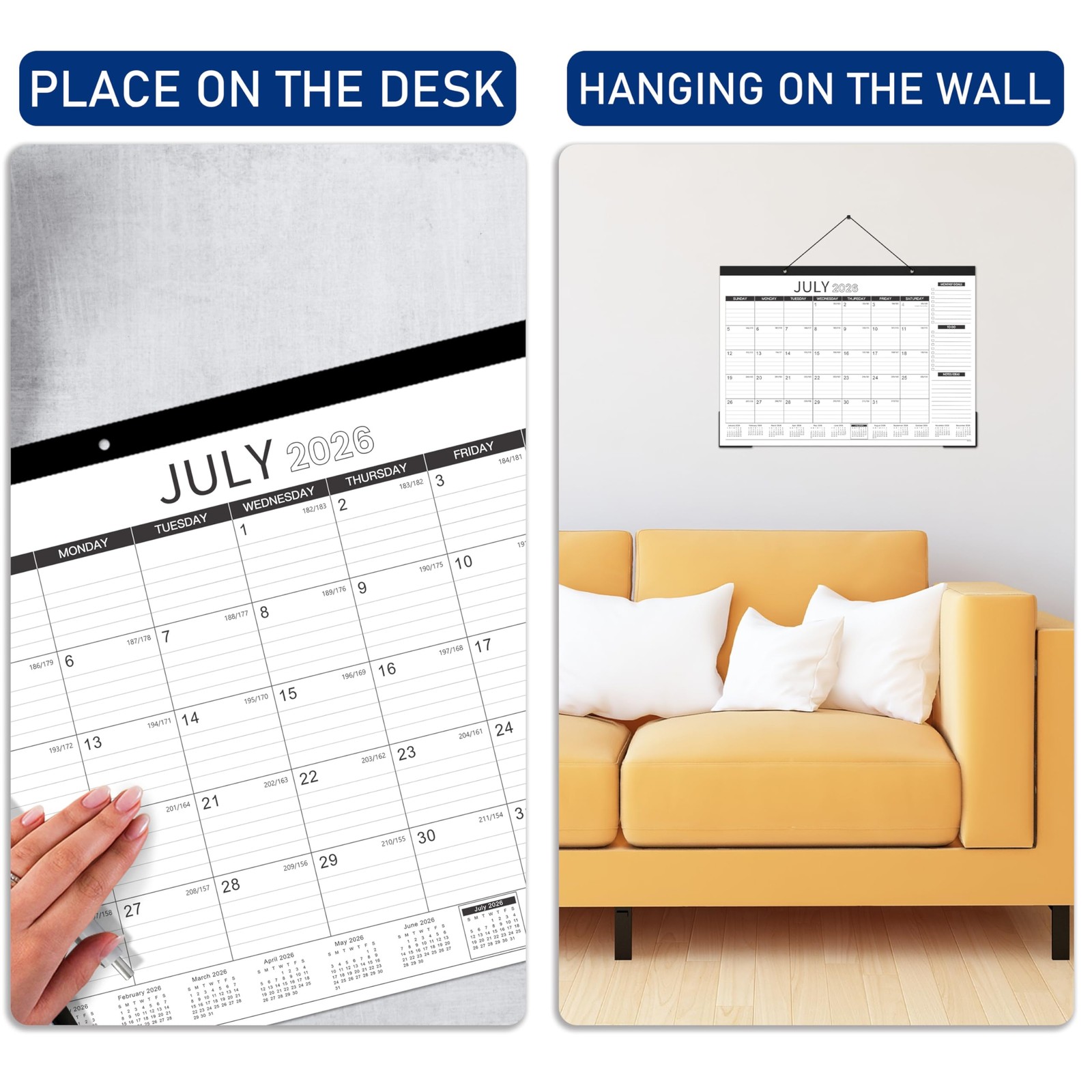 2026-2027 Desk Calendar – 2026-2027, July 2026 – black & White