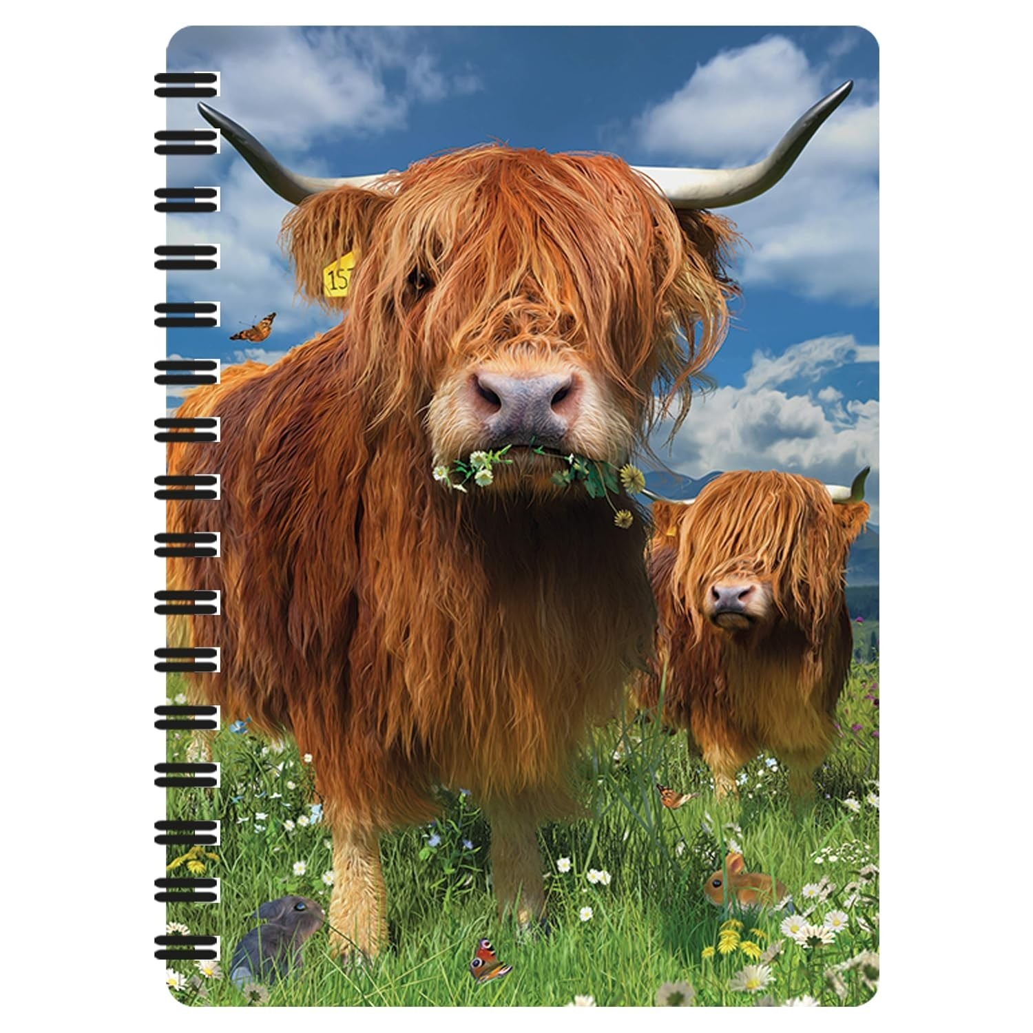Deluxebase 3D LiveLife Notebook – Recycled A6 Journal with Highland Cattle Cover