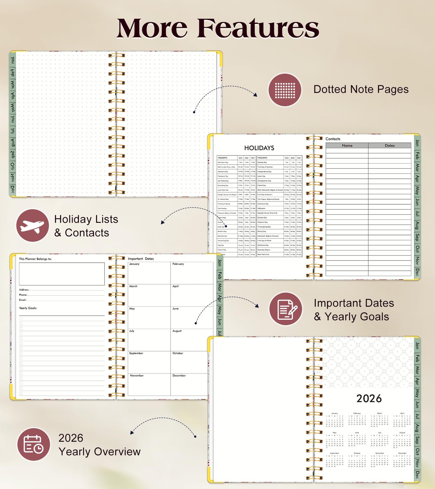 2026 Hardcover Weekly Monthly Planner A5 Spiral Agenda Wildflower Cover