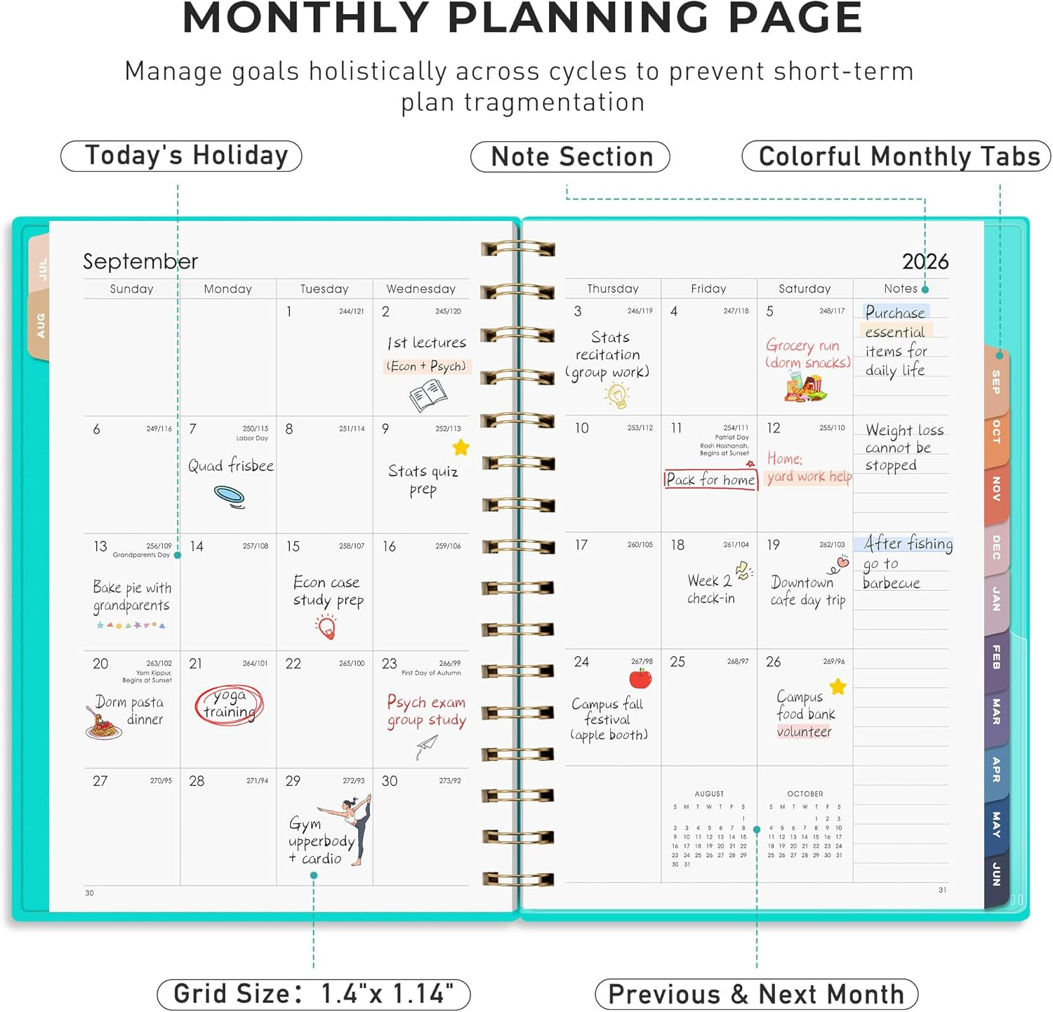 Academic Planner 2026-2027, Weekly and Monthly, July 2026 – June 2027, Medium Si