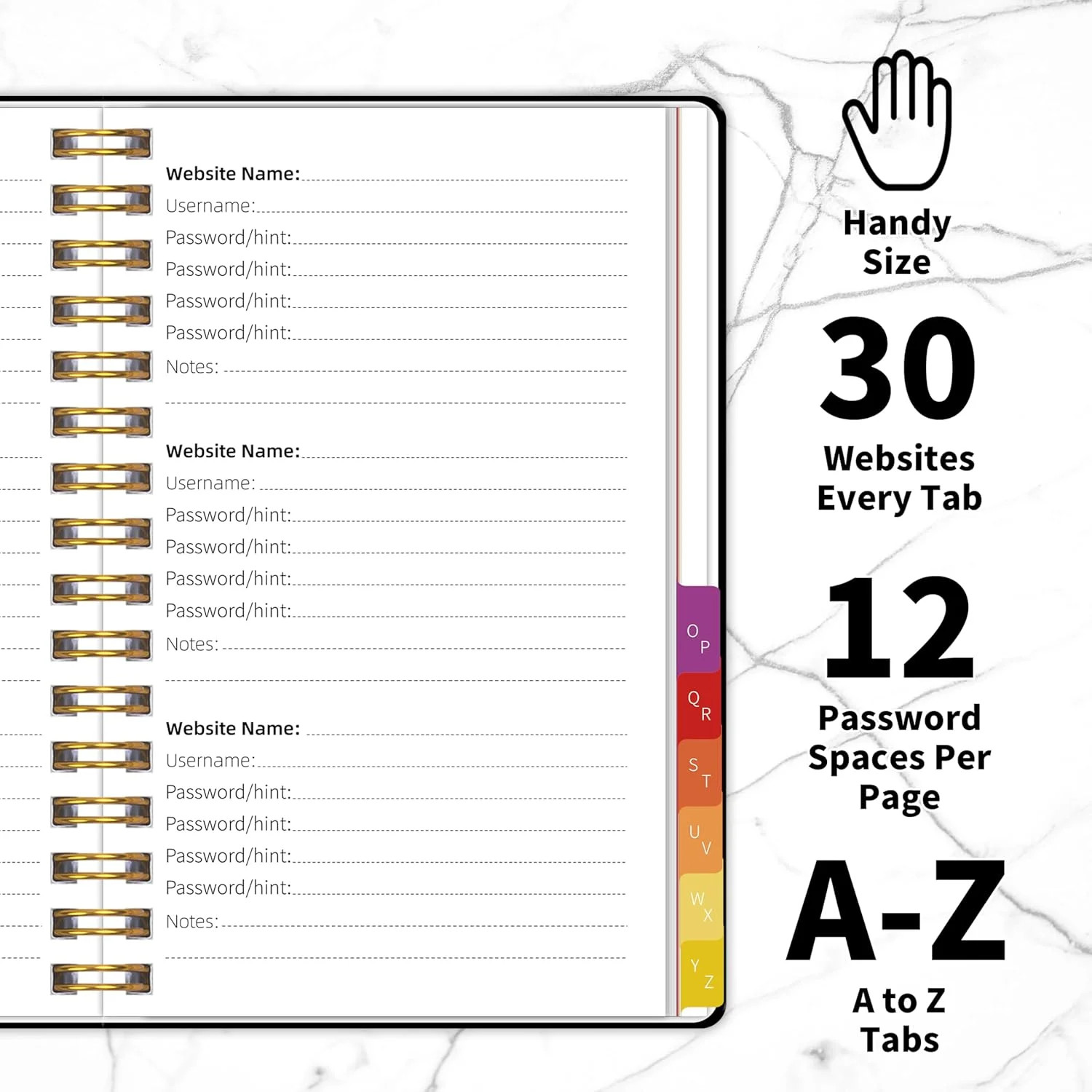 Spiral Password Book with Alphabetical Tabs, 5.8″ X 8.2″ Password Keeper Book fo