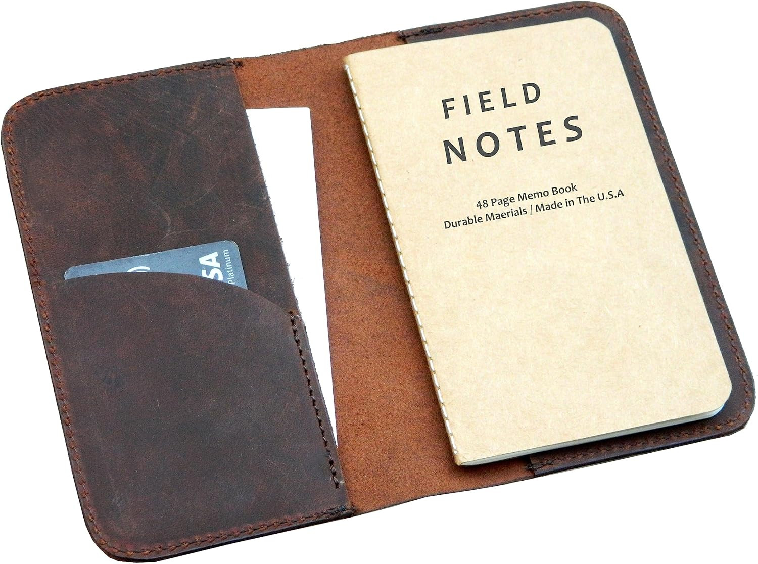 HERTE Leather Journal Cover for Field Notes, Small Pocket Size Notebook Brown