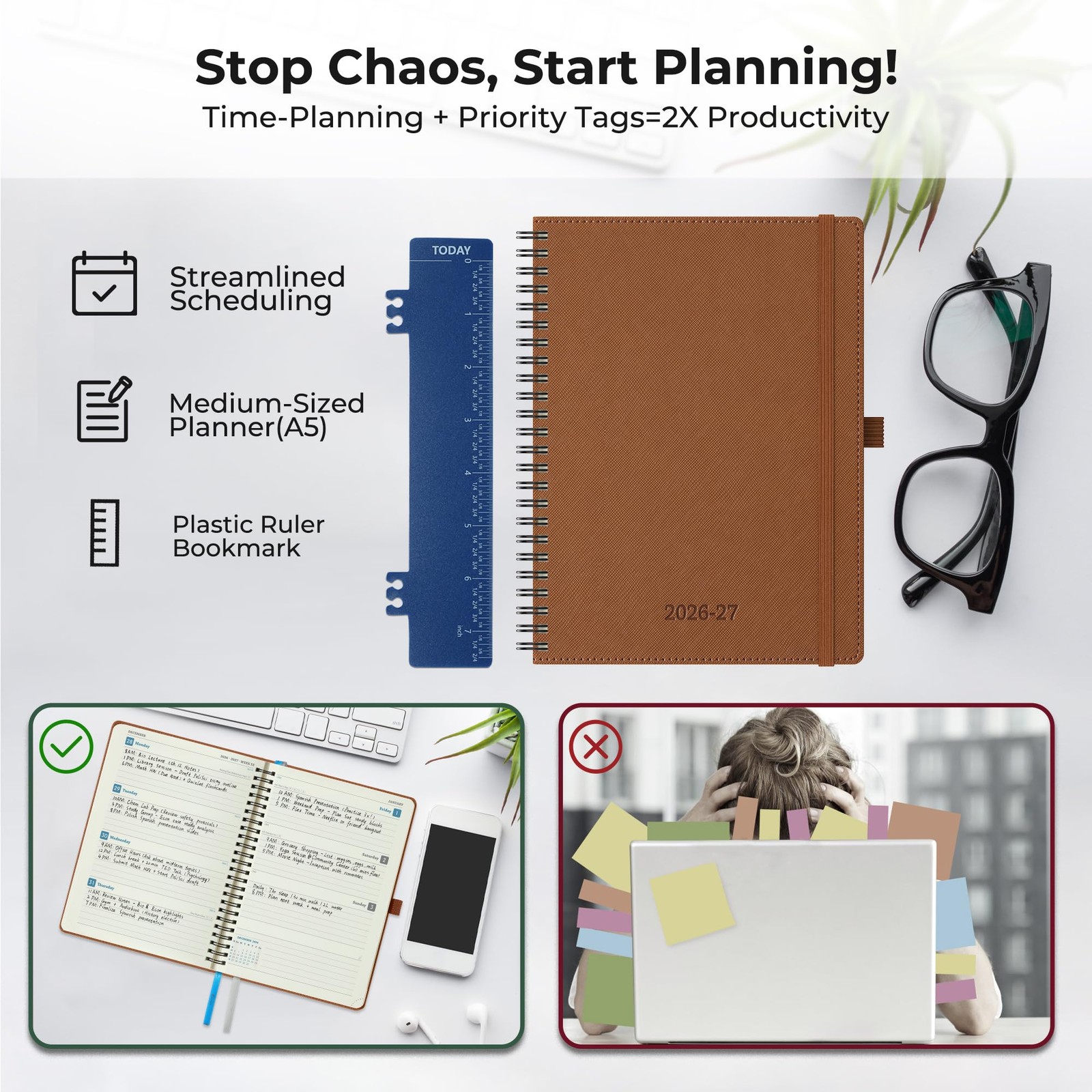 Planner 2026-2027 Daily Weekly and Monthly,8.5″x6.5″,18 Months Spiral Bound C…
