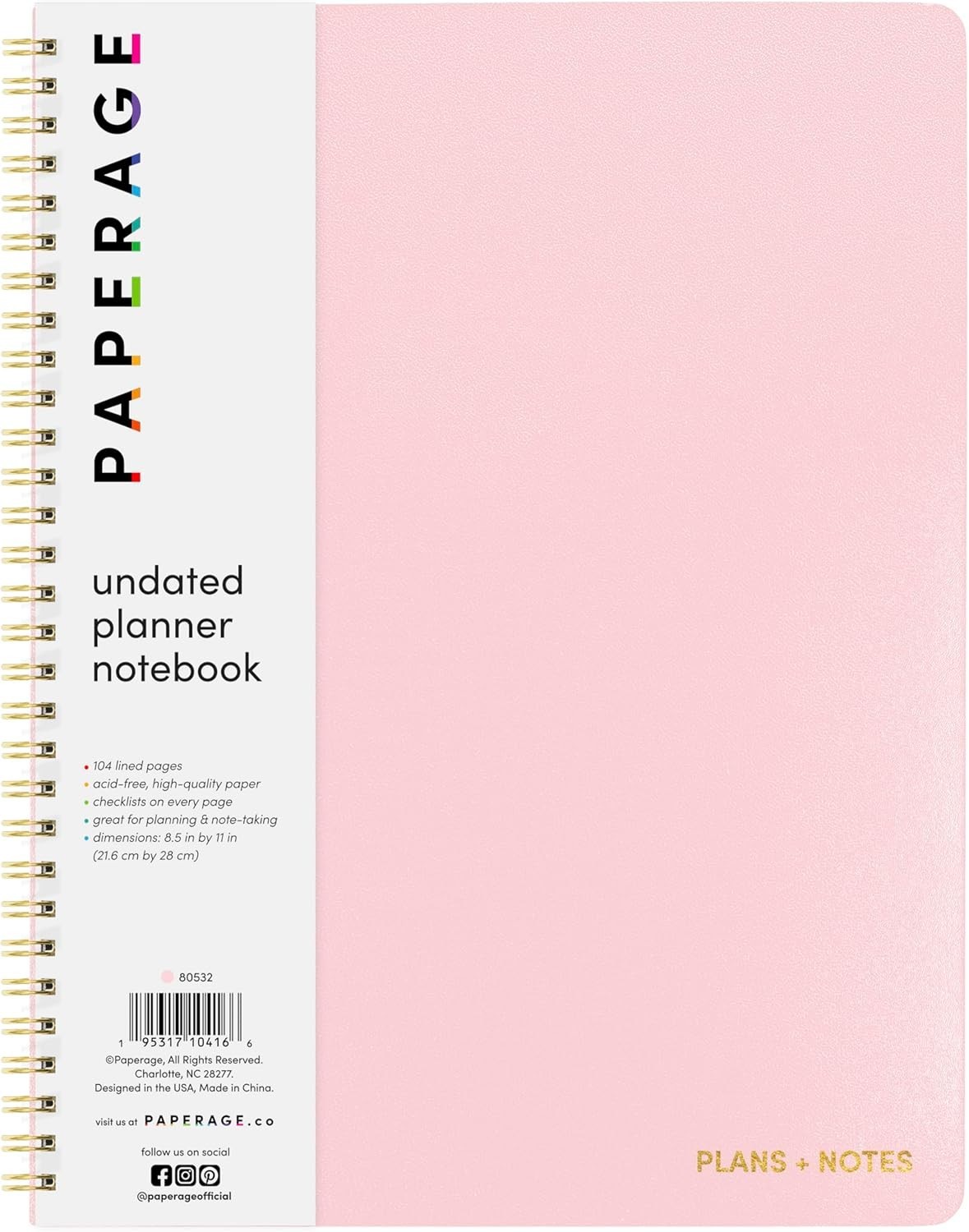 PAPERAGE Undated Daily Planner & To Do List Notepad (Blush), 8.5 in x 11 in