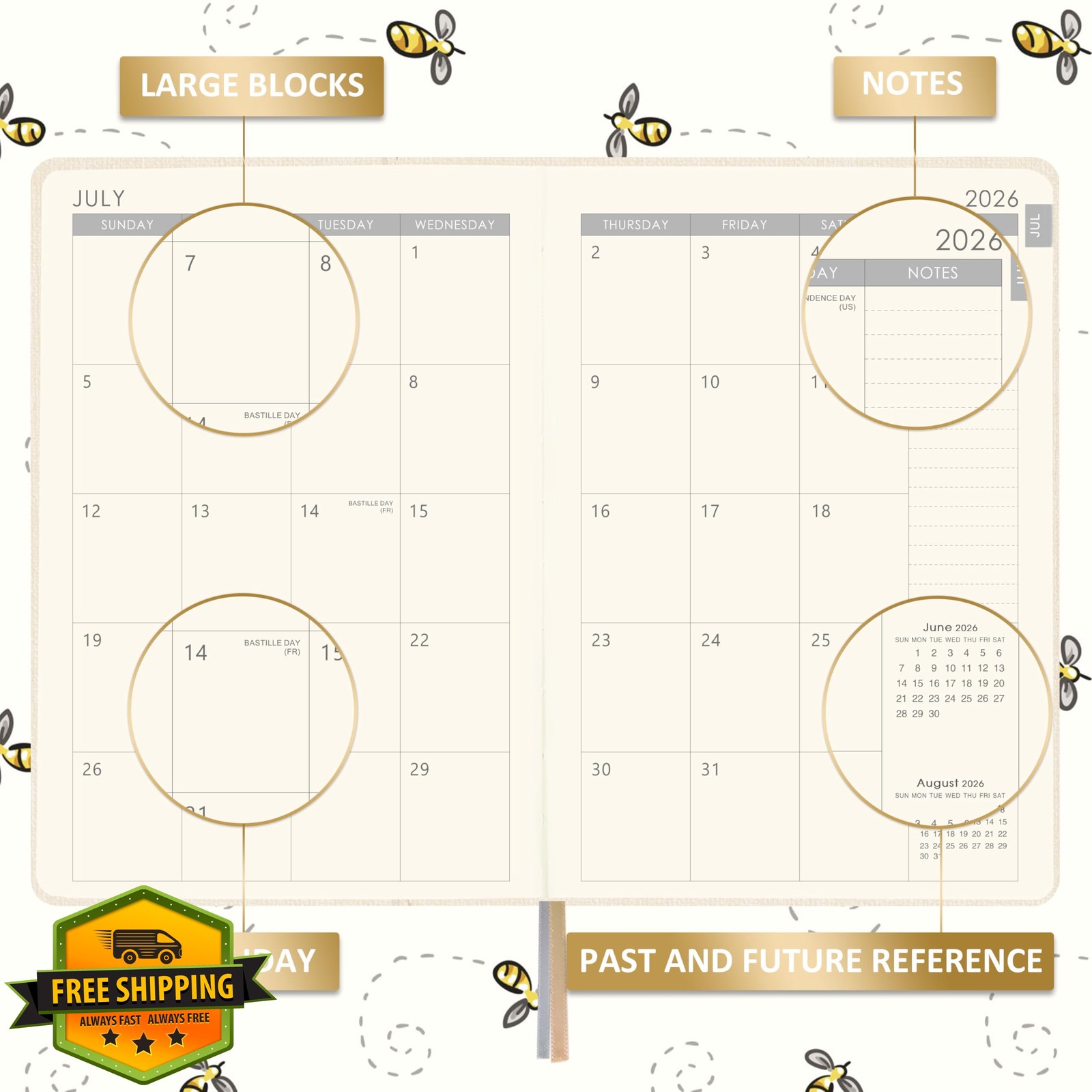 Artfan 2026-2027 Planner Jul-Jun Off-White Pen Loop Pocket