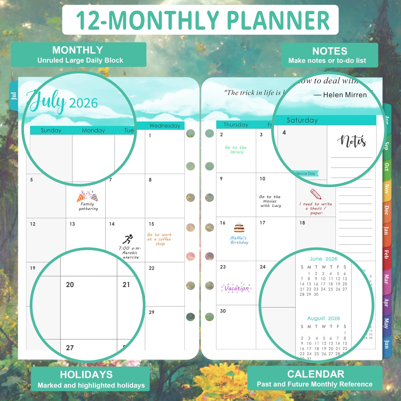 2026 Planner Refills A5 Weekly Monthly Planner Inserts 7~Hole Punched