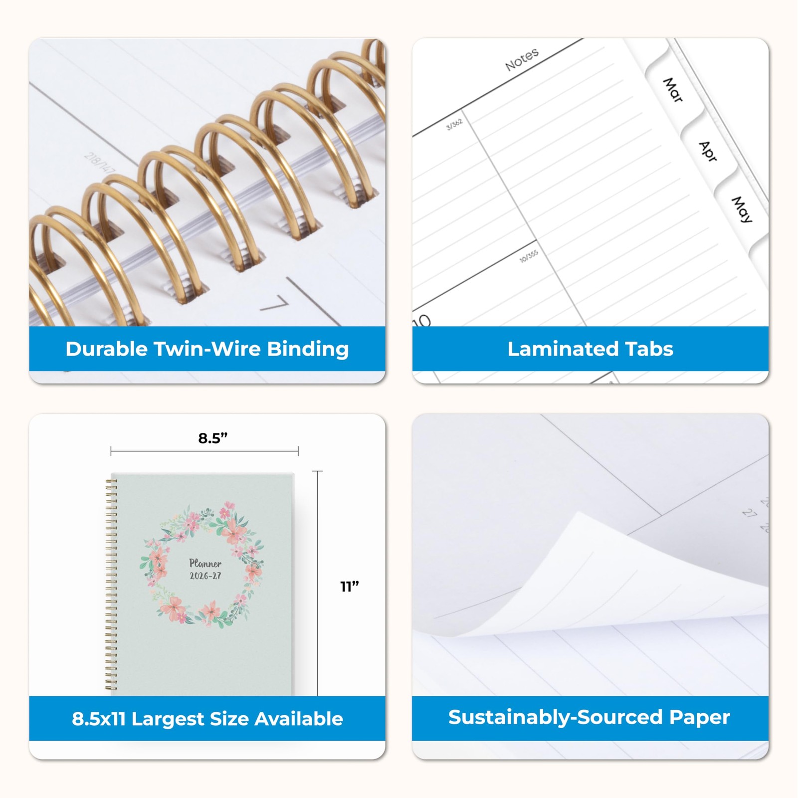 2026 2027 Academic Planner Weekly Monthly 8.5×11 Flexible Cover Wirebound
