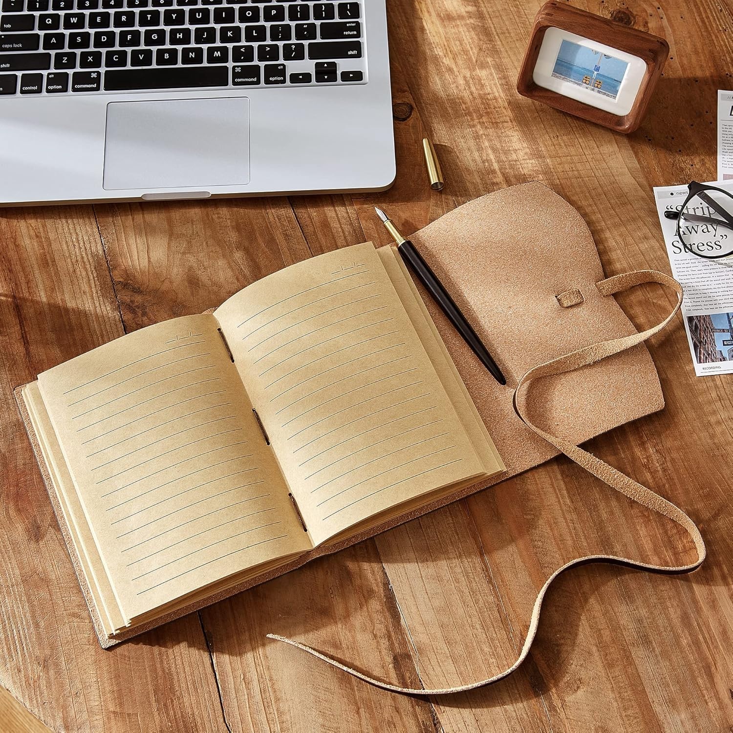 Genuine Leather Journal, 8×10 Vintage Navy Blue Notebook for Artists & Travelers