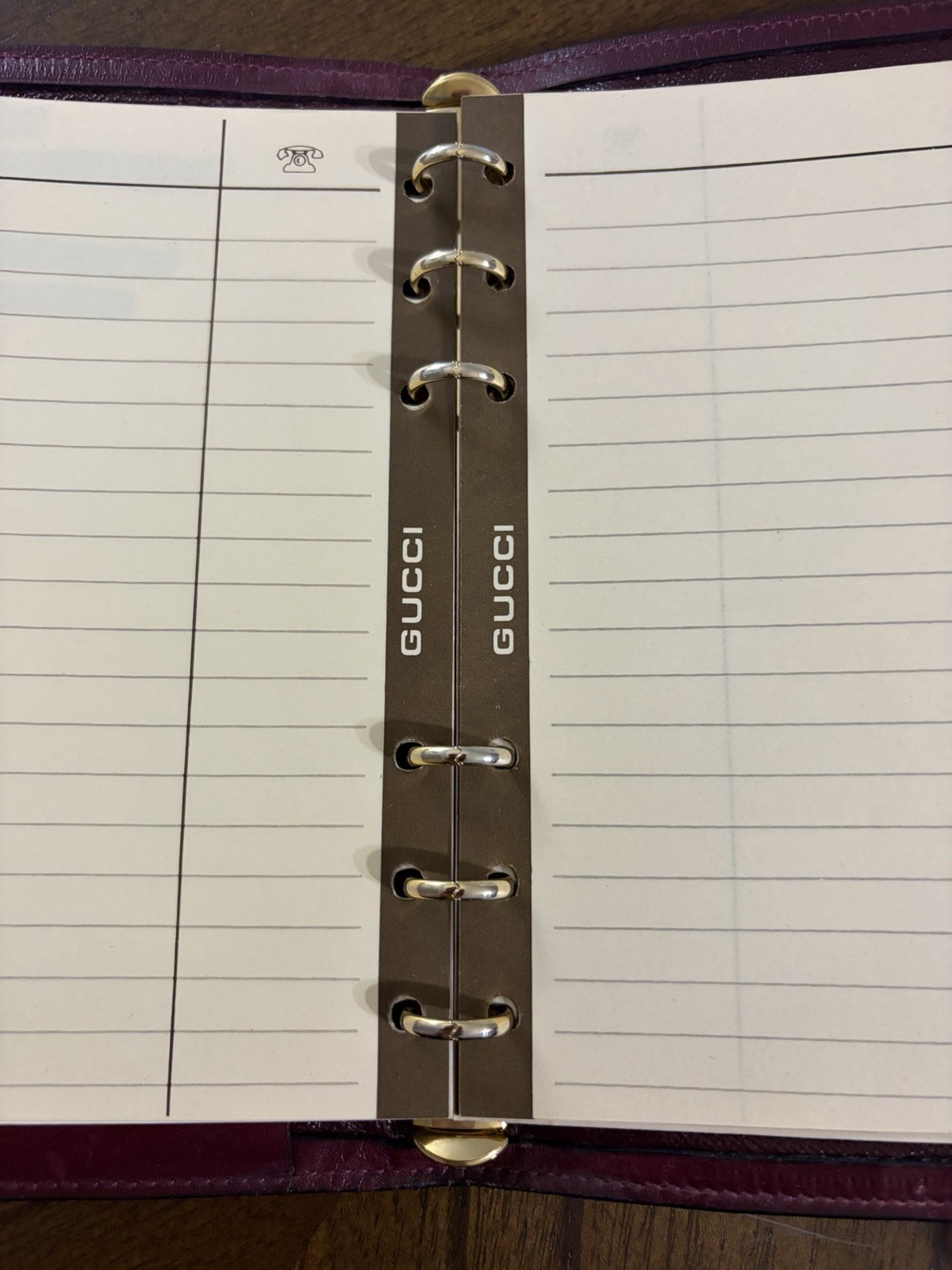 Gucci Address Book Holder Burgundy Leather With Gold tone Hardware