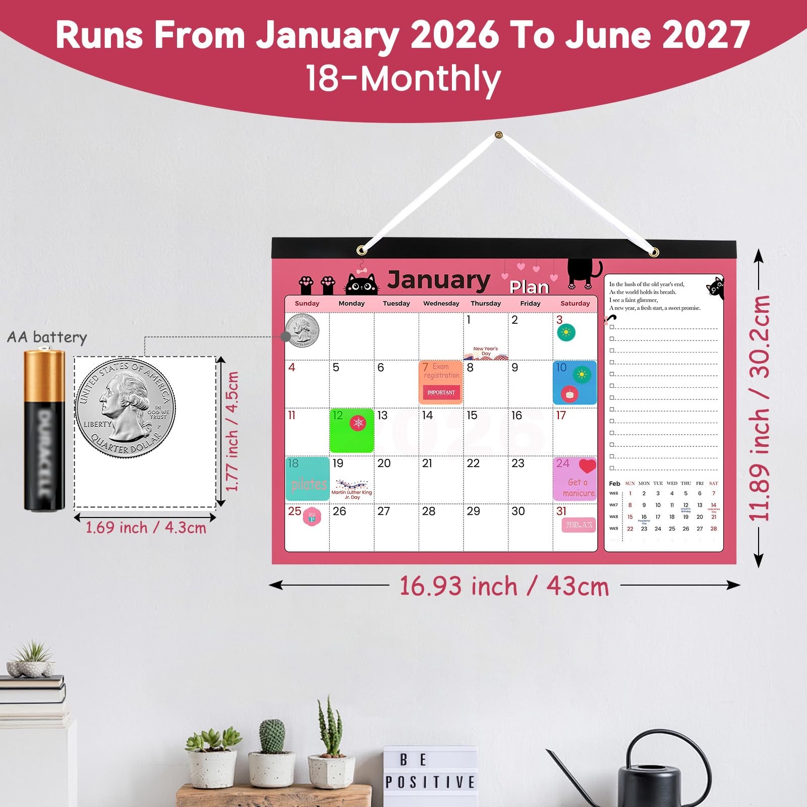 6uGooes Desk Calendar 2026-2027 (Jan 16.9″W x 11.9″H, 1 Pack 4 Theme Color