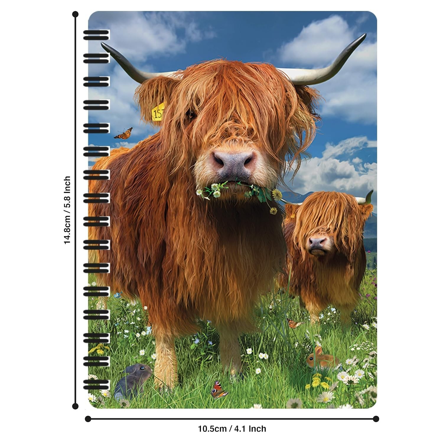 Deluxebase 3D LiveLife Notebook – Recycled A6 Journal with Highland Cattle Cover