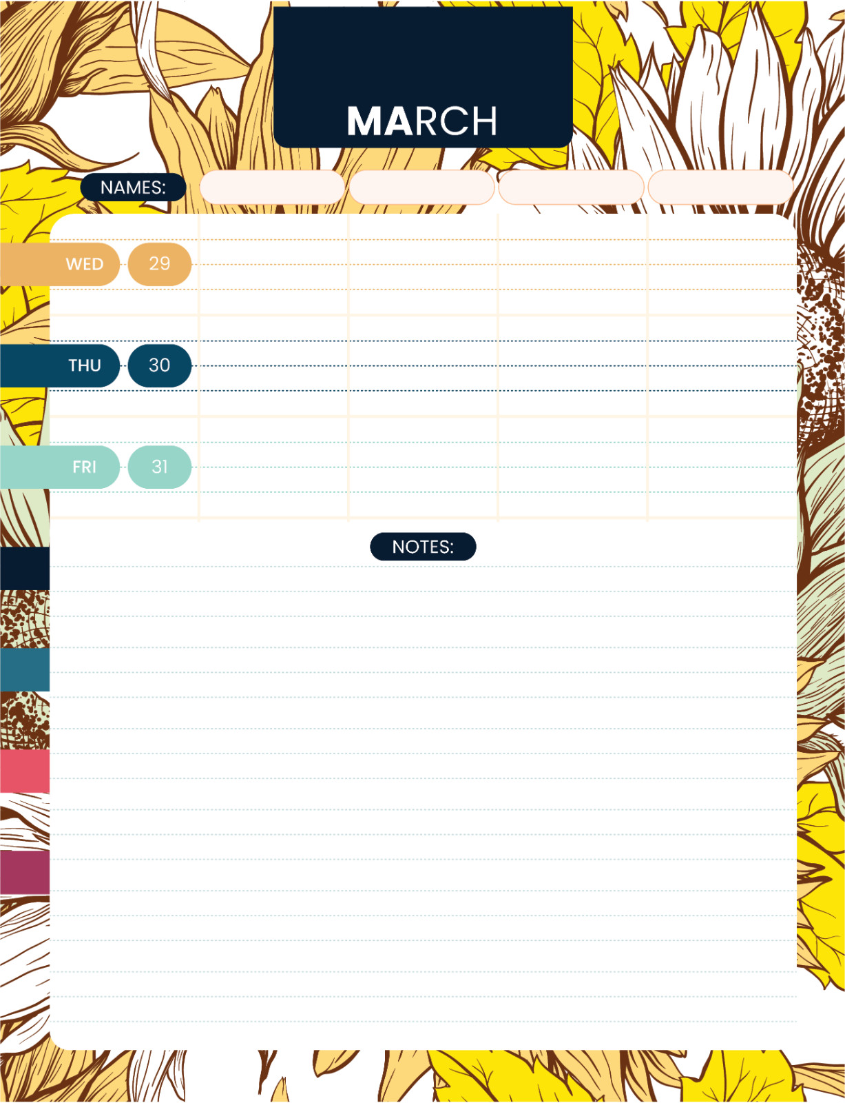 Family Planner 2023 – 4 columns, 12 months, Floral themes / Instant download.pdf