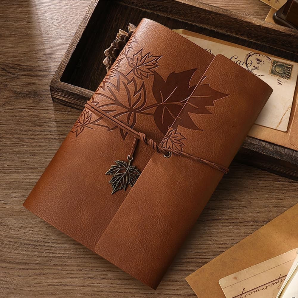 Journal Notebook for Women Men, Khaki Leather Sketchbook Classic A5,
