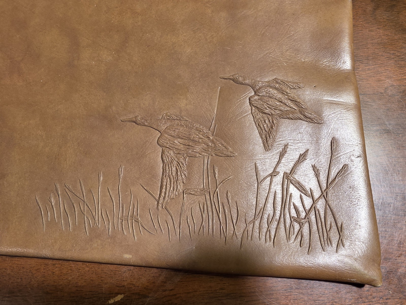 Large 17″ VTG Brown Leather Folio Portfolio Embossed Ducks Wildlife Document Bag