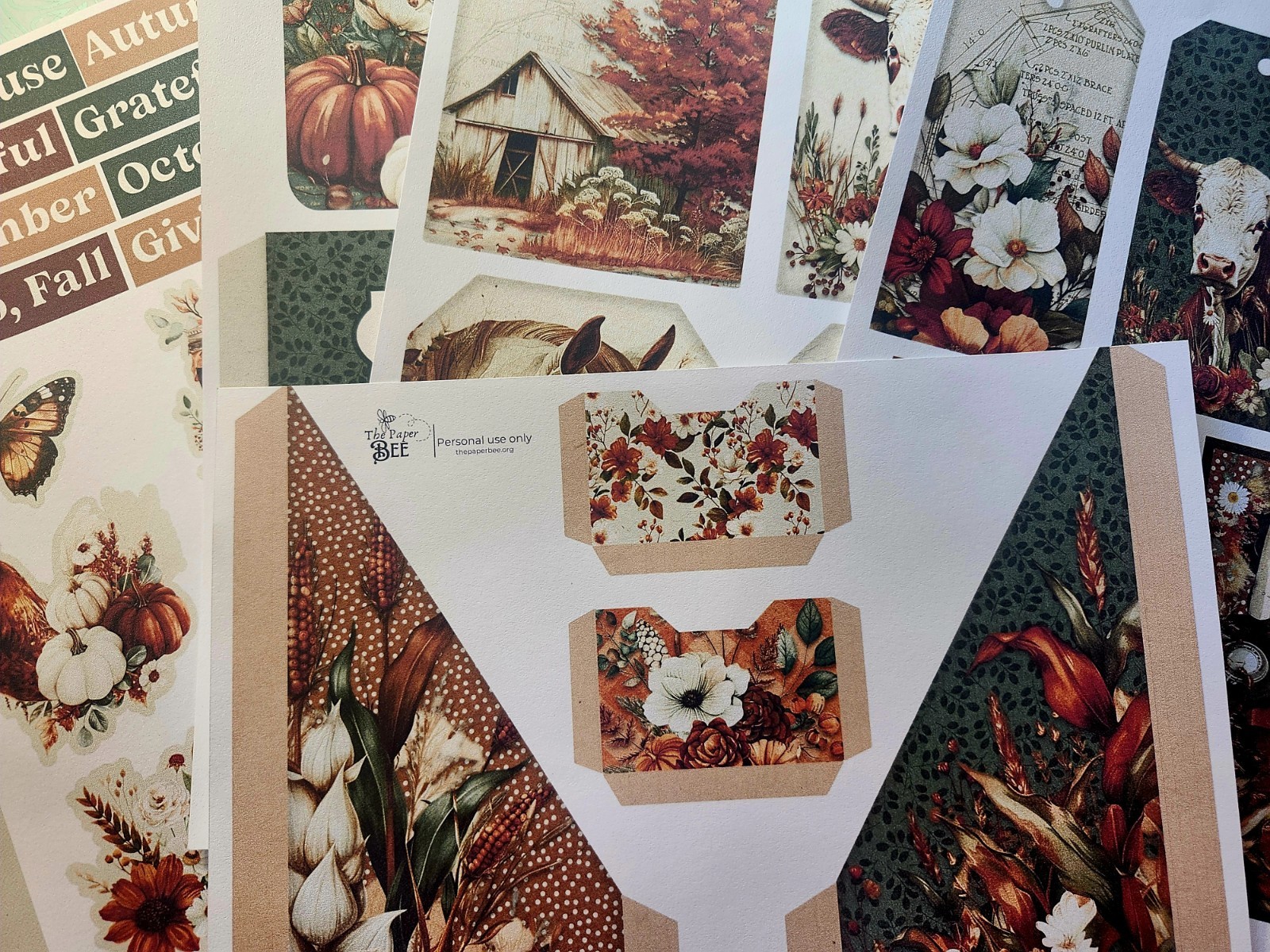 Junk Journal Booklet “FARMHOUSE FALL” Handmade Lg 8.5″x5.5″ 40pgs Autumn
