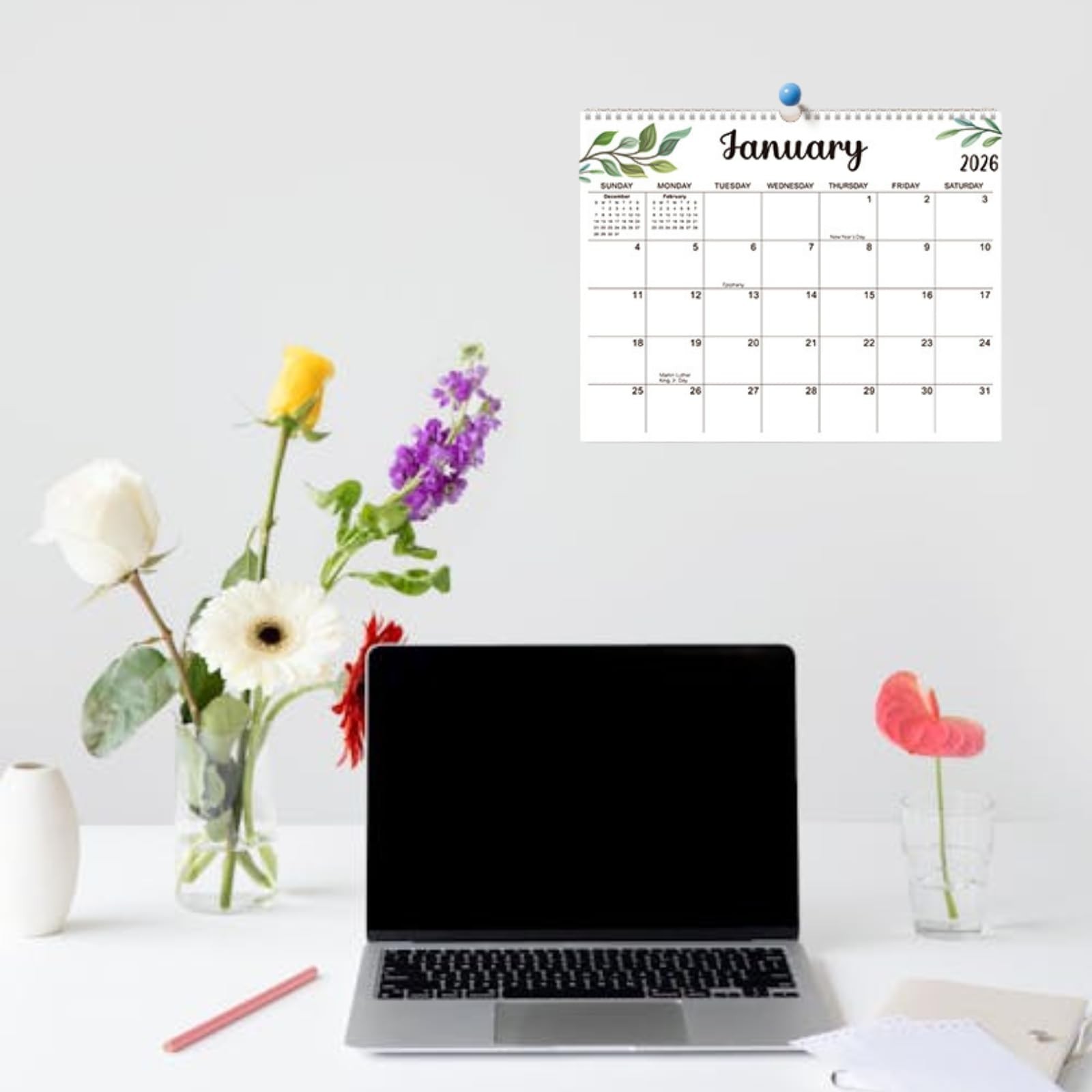 Wall Calendar 2026-2027, 18 Months for Wall, Twin-Wire Binding Green