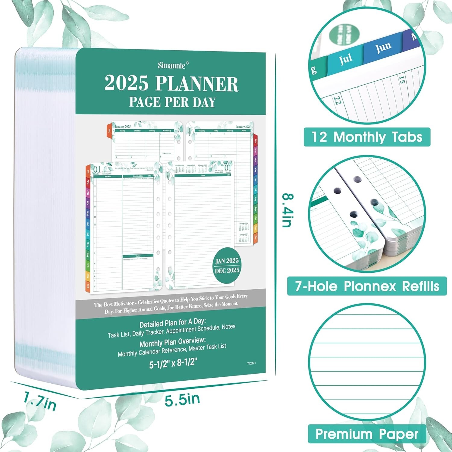 2025 Planner Refills – JAN – DEC 2025 Planner Refills Two Pages Per Day Daily…
