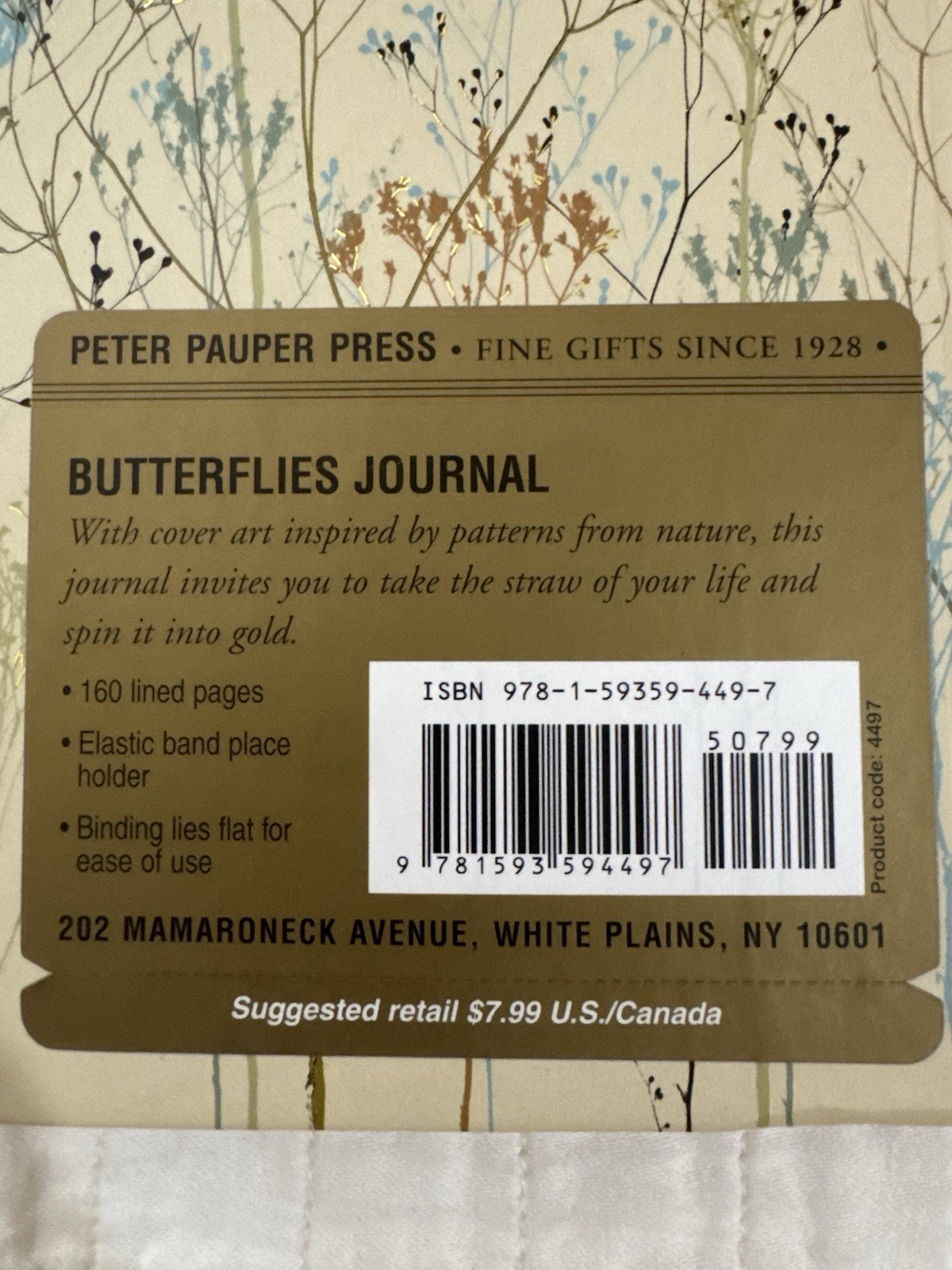 Peter Pauper Press Butterflies Journal Cardboard Cover Elastic Band Vintage