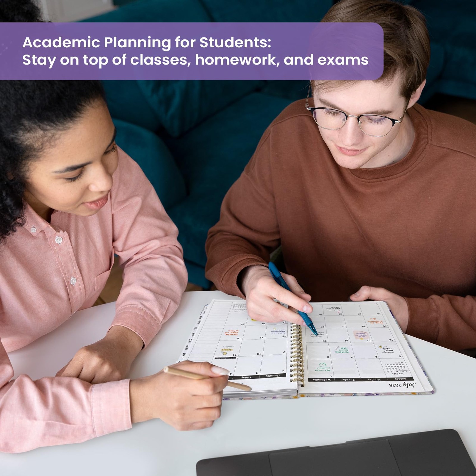 Planner 2026–2027, Academic Year Monthly & (6.3″x8.5″)a5, A-Purple Blocks