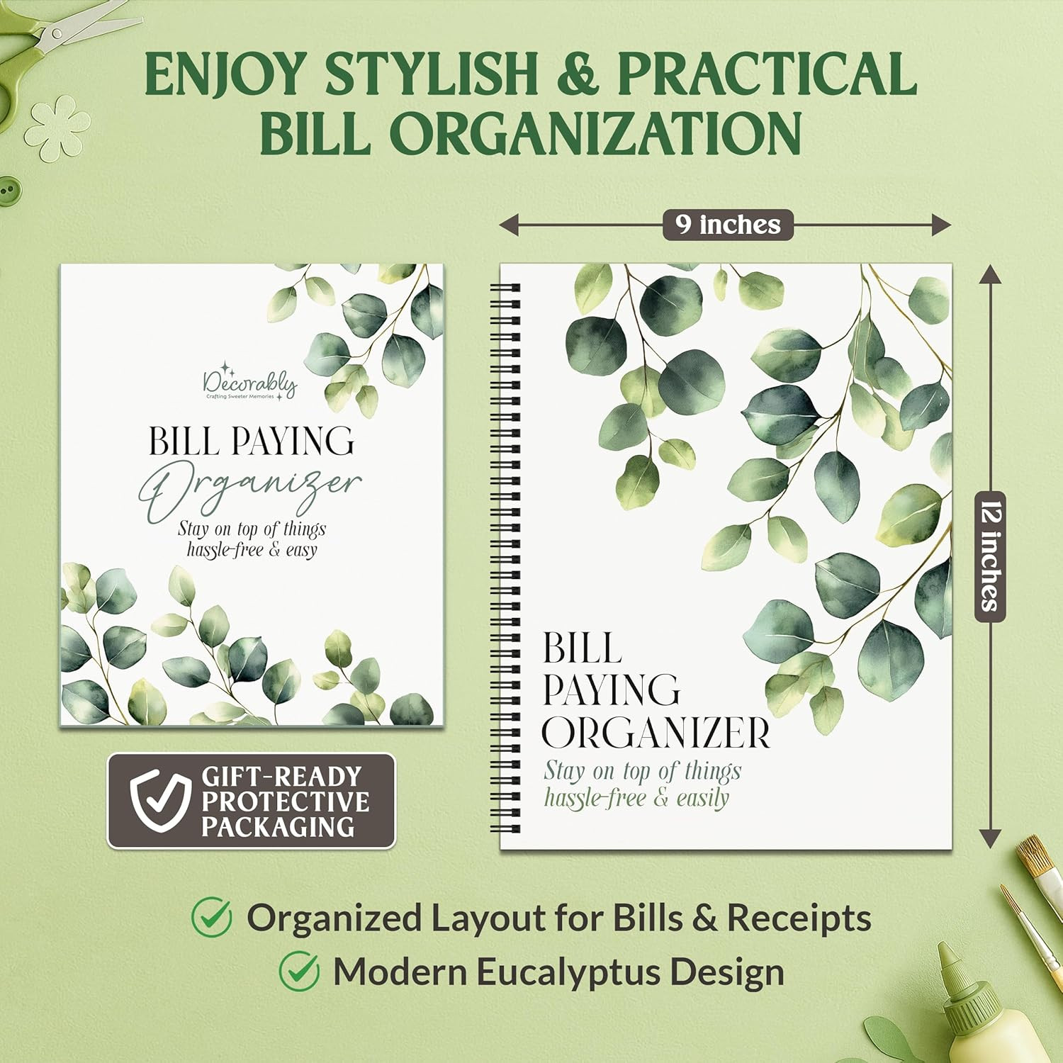 14 Pocket Pages Undated Eucalyptus Bill Payment Tracker Monthly Organizer, 9X…