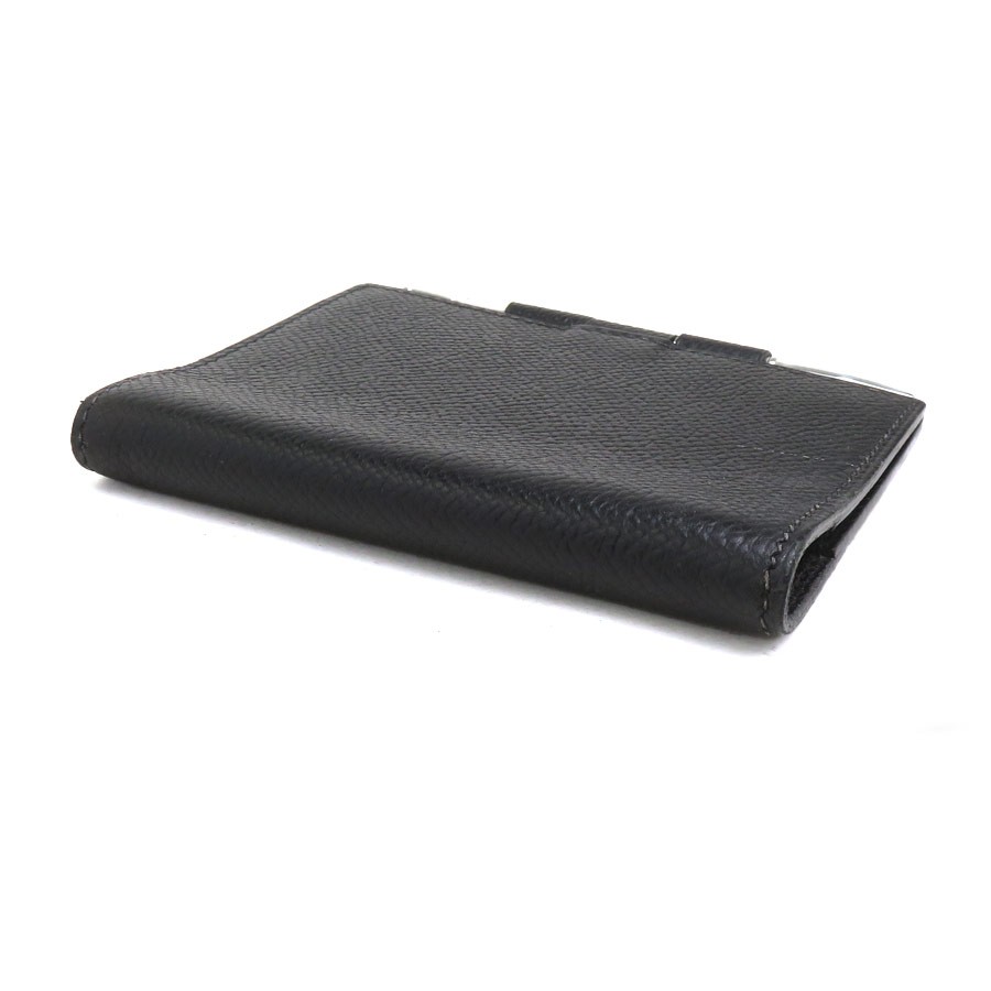 Auth HERMES Agenda/Note Cover Ballpoint Pen Set Black/Silver Leather/925 e61942a