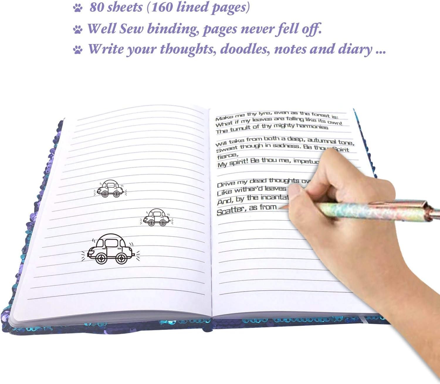Sequin Girls Journal for Kids, 8.5×5.5 Inches 160 Lined Pages Diary for Girls…